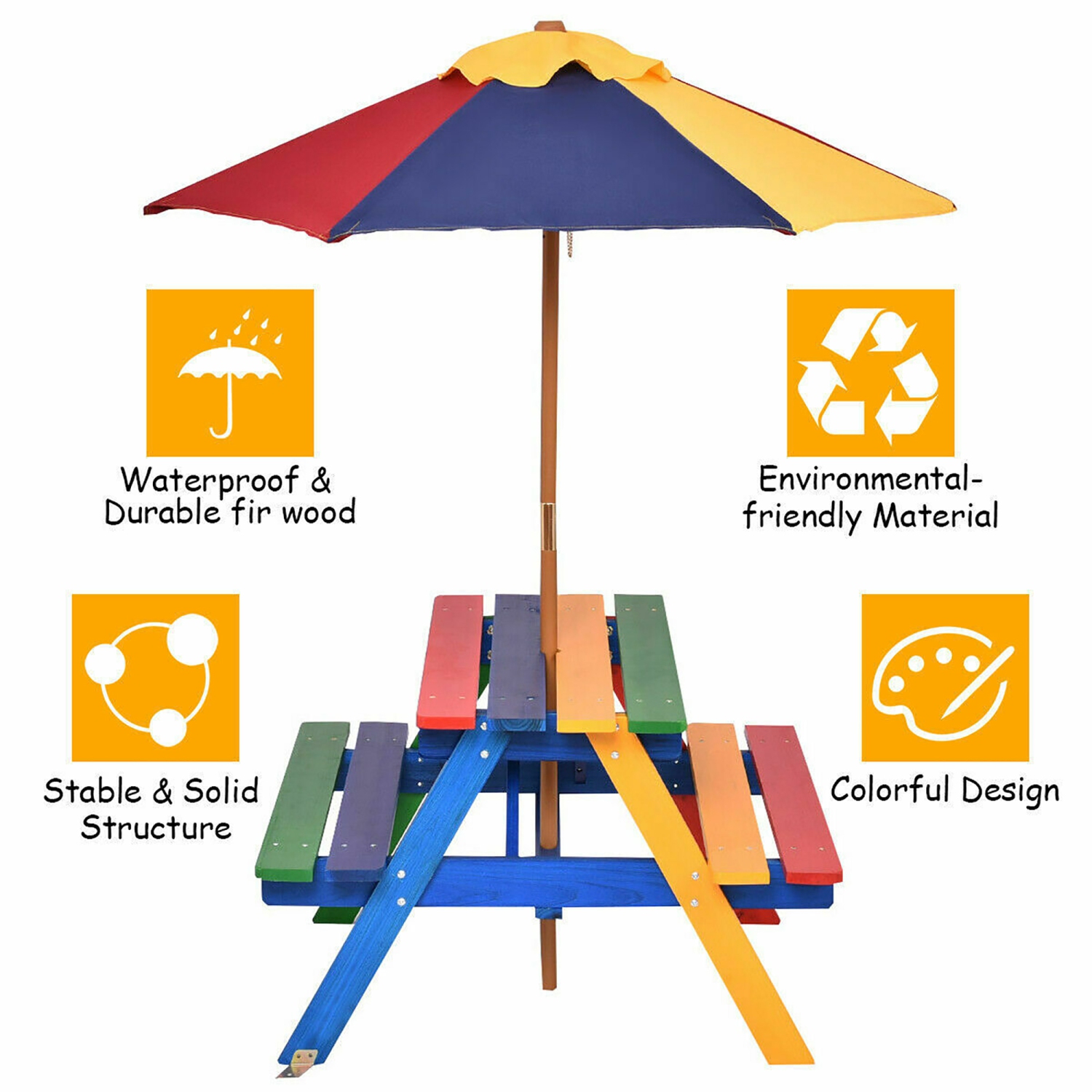 Table de pique-nique à 4 sièges pour enfants de Costway avec parasol, jardin pliable pour enfants
