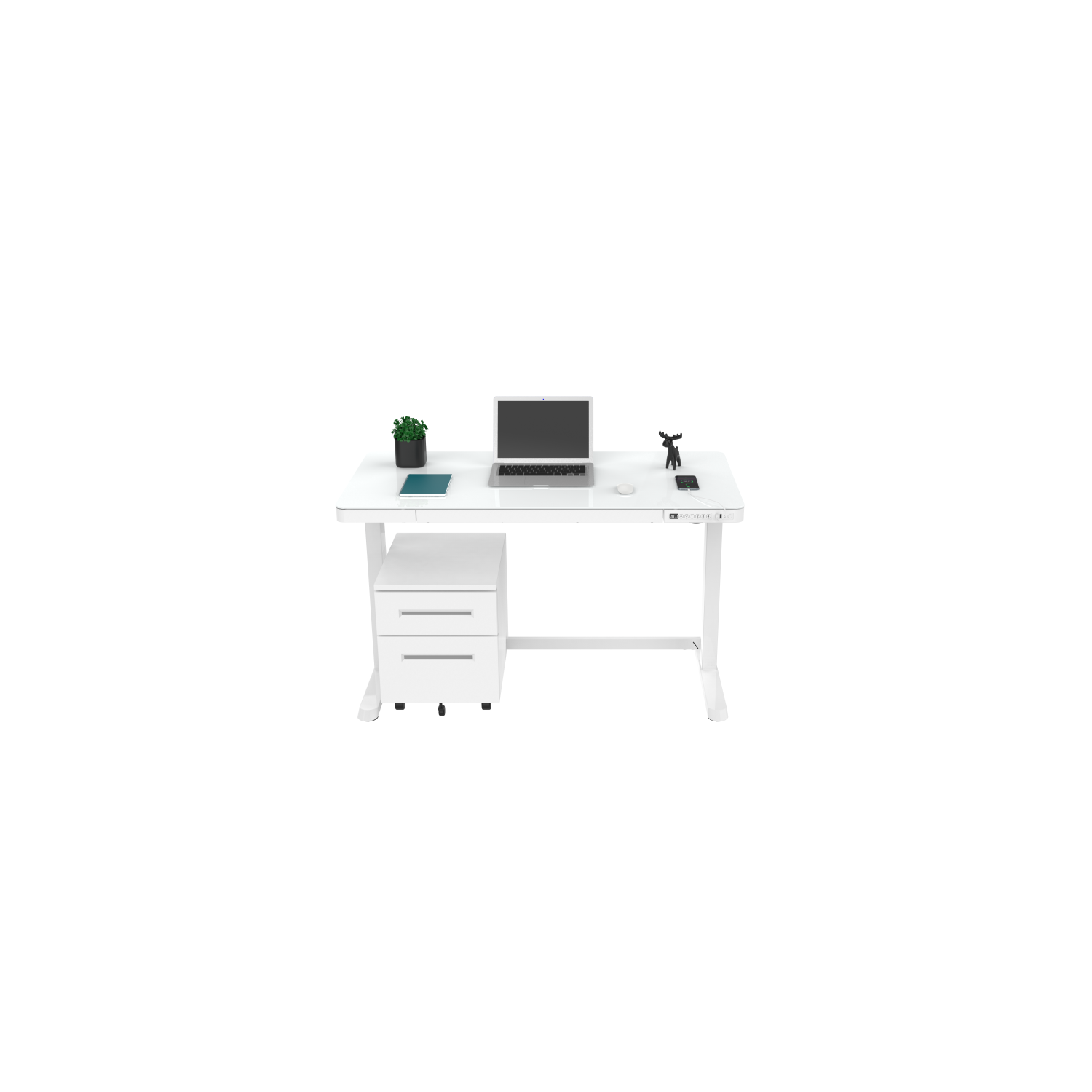 48 x 24 inch Height Adjustable Anti-Collision Function Electric Standing Desk with Drawer, Sit Stand Desk with Glass Tabletop, USB Charge Ports and