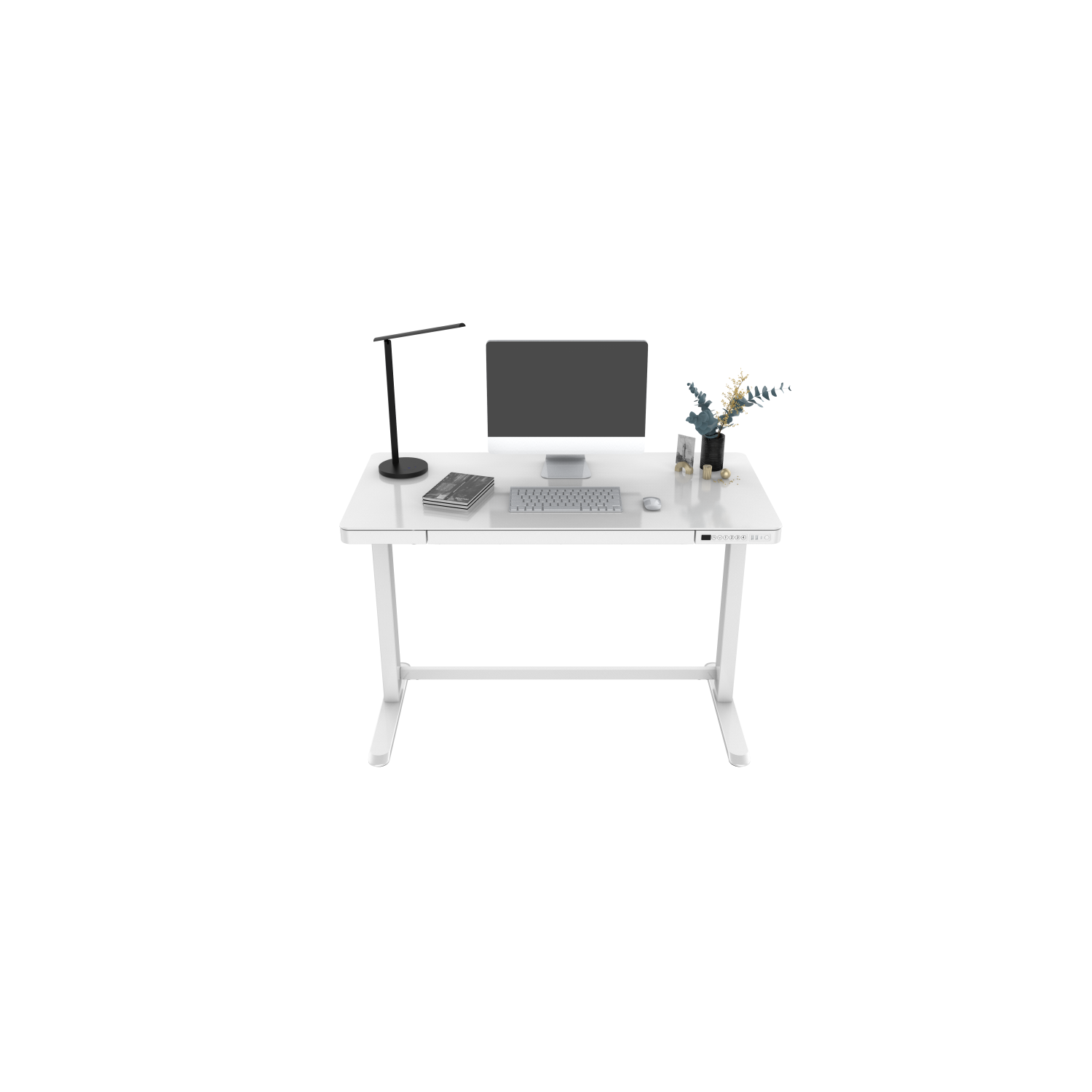 48 x 24 inch Height Adjustable Anti-Collision Function Electric Standing Desk with Drawer, Sit Stand Desk with Glass Tabletop, USB Charge Ports and