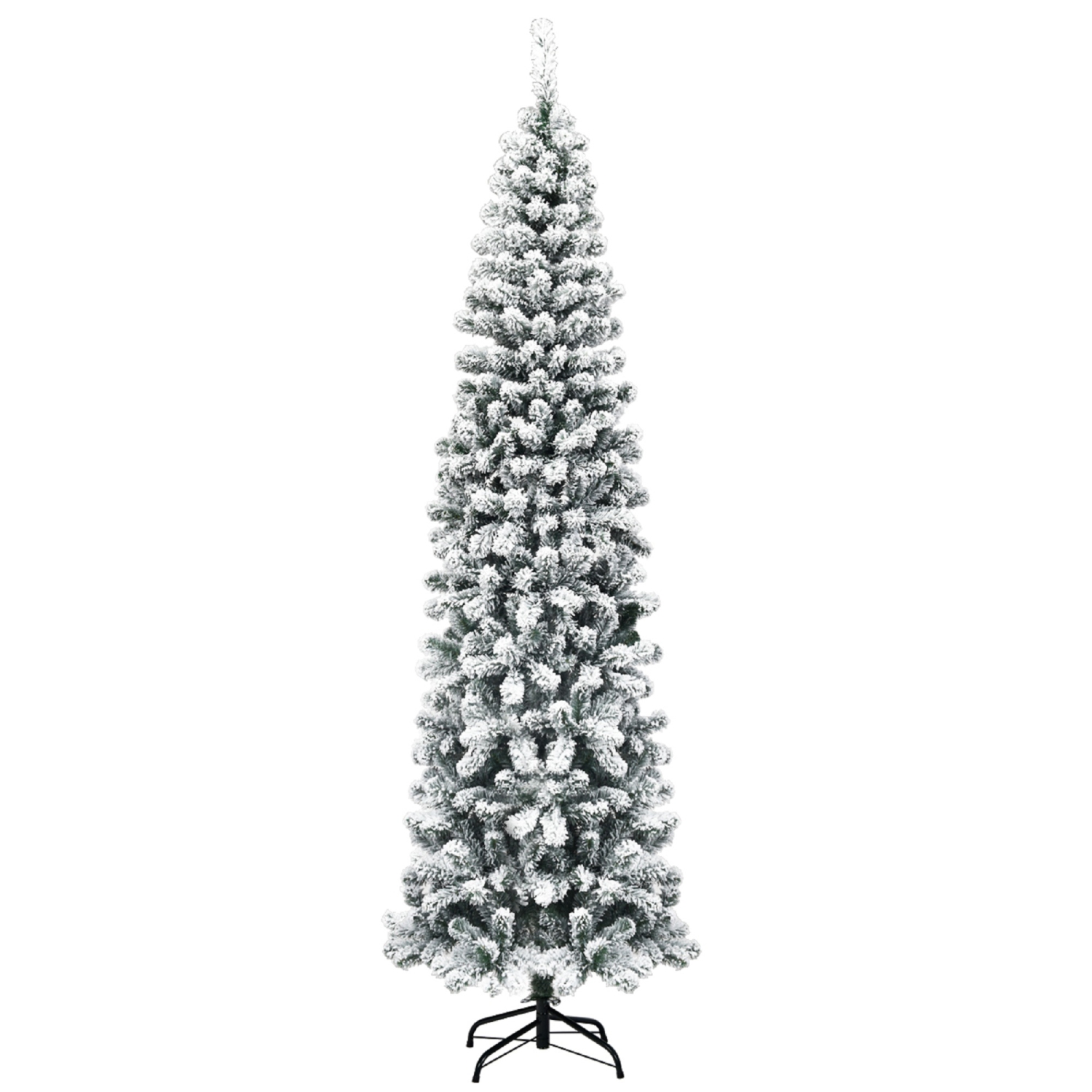 Costway 7.5Ft Unlit Hinged Snow Flocked Artificial Pencil Christmas Tree w/ 641 Tips