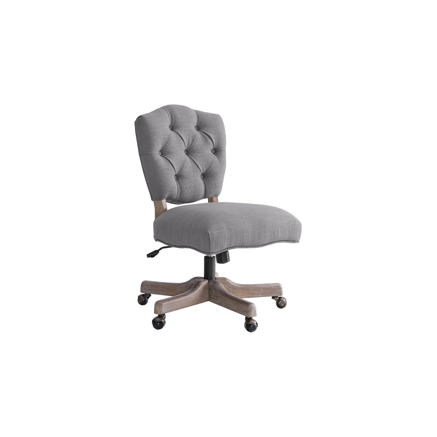 Linon Kelsey Wood Upholstered Swivel Office Chair in Gray