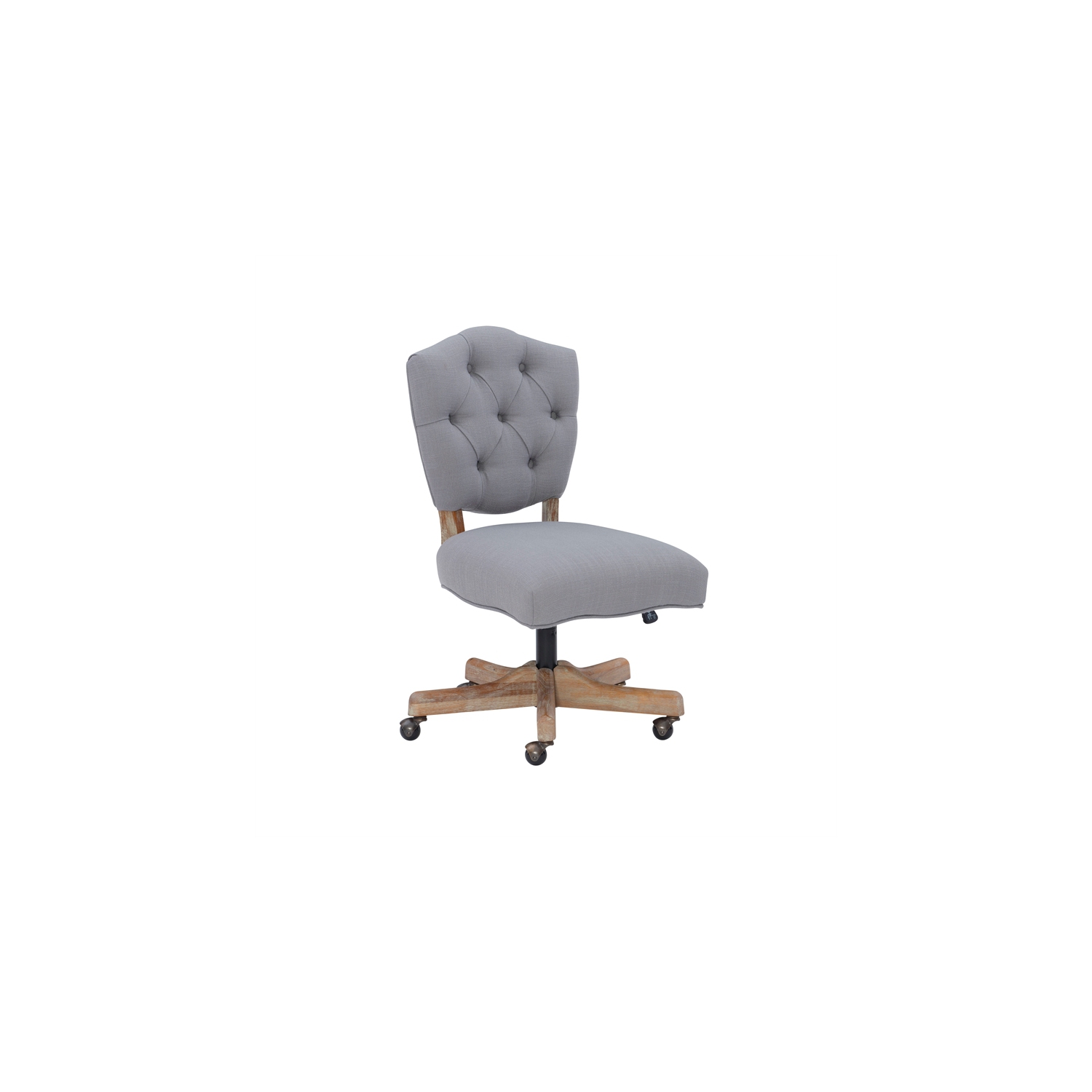 Linon Kelsey Wood Upholstered Swivel Office Chair in Gray
