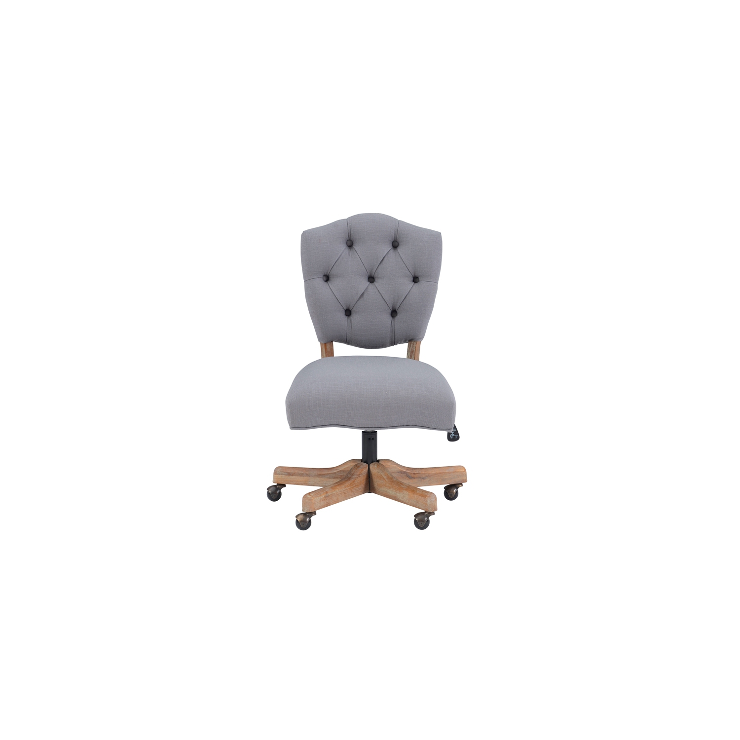 Linon Kelsey Wood Upholstered Swivel Office Chair in Gray