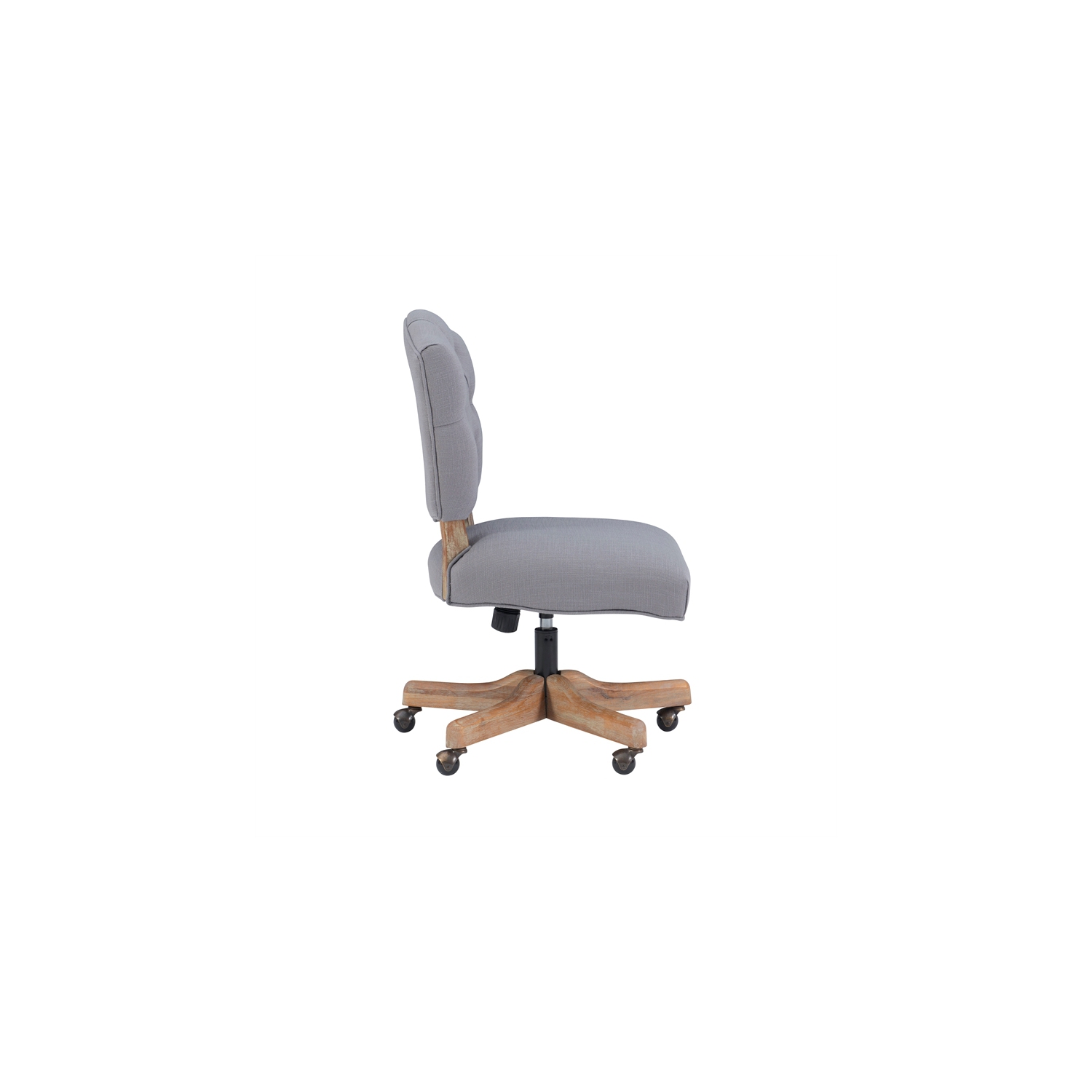 Linon Kelsey Wood Upholstered Swivel Office Chair in Gray