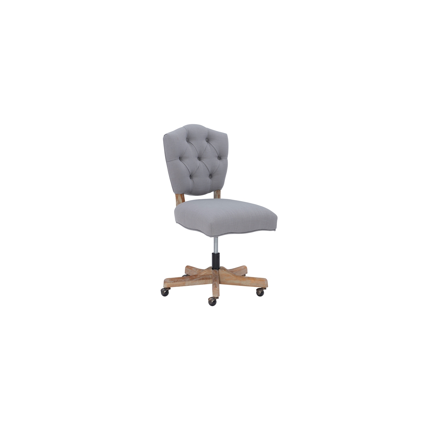 Linon Kelsey Wood Upholstered Swivel Office Chair in Gray