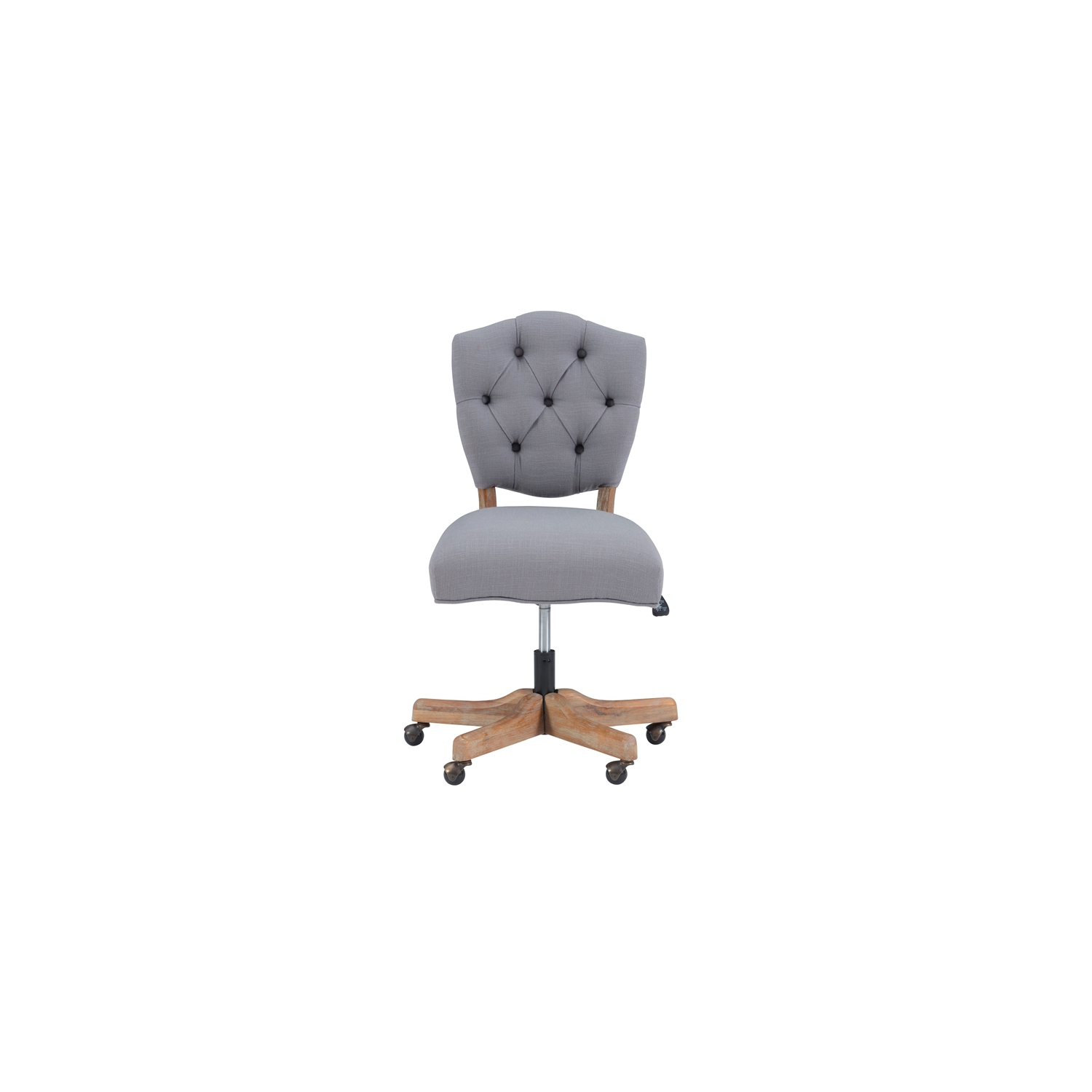 Linon Kelsey Wood Upholstered Swivel Office Chair in Gray