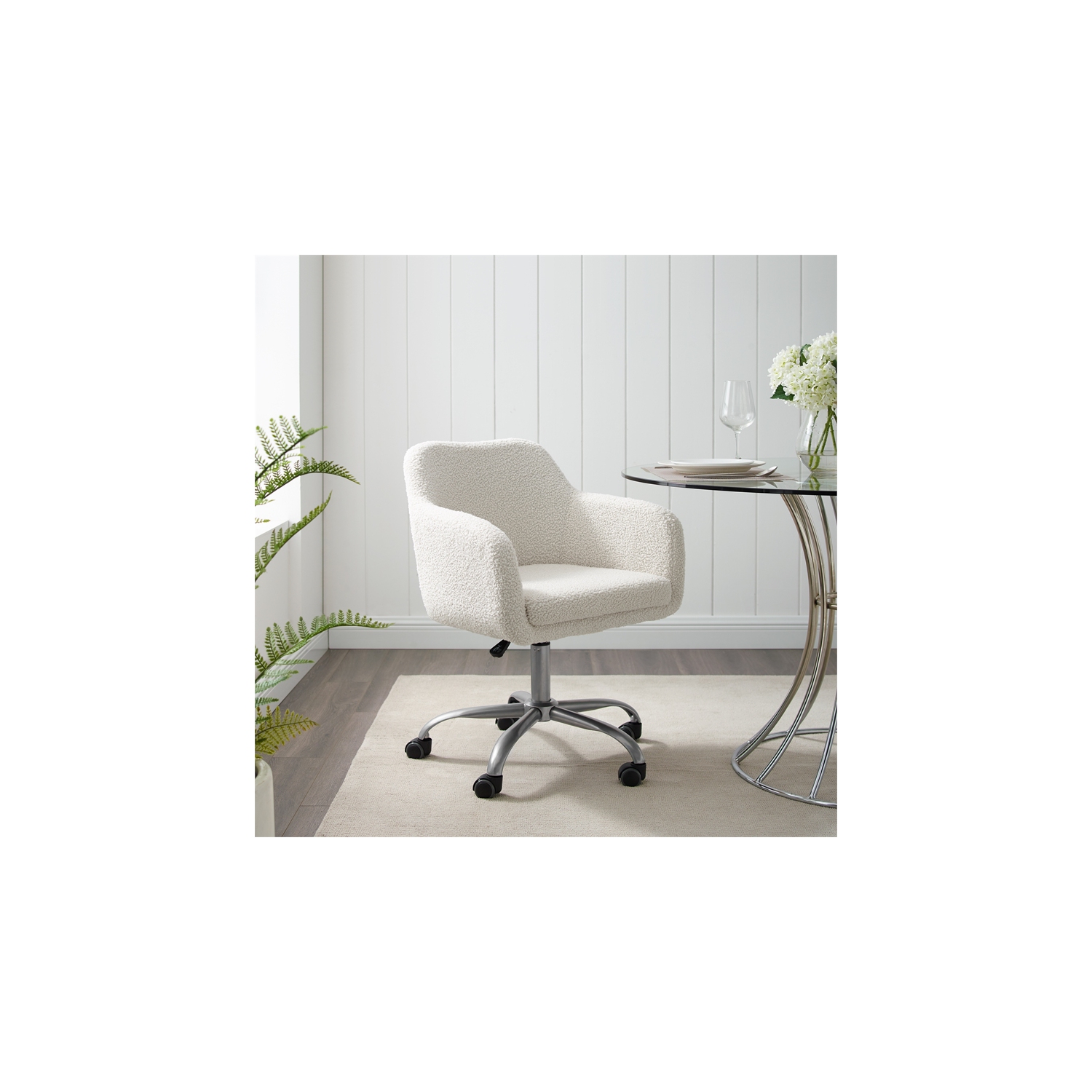 Riverbay Furniture Sherpa Metal Upholstered Office Chair in Chrome