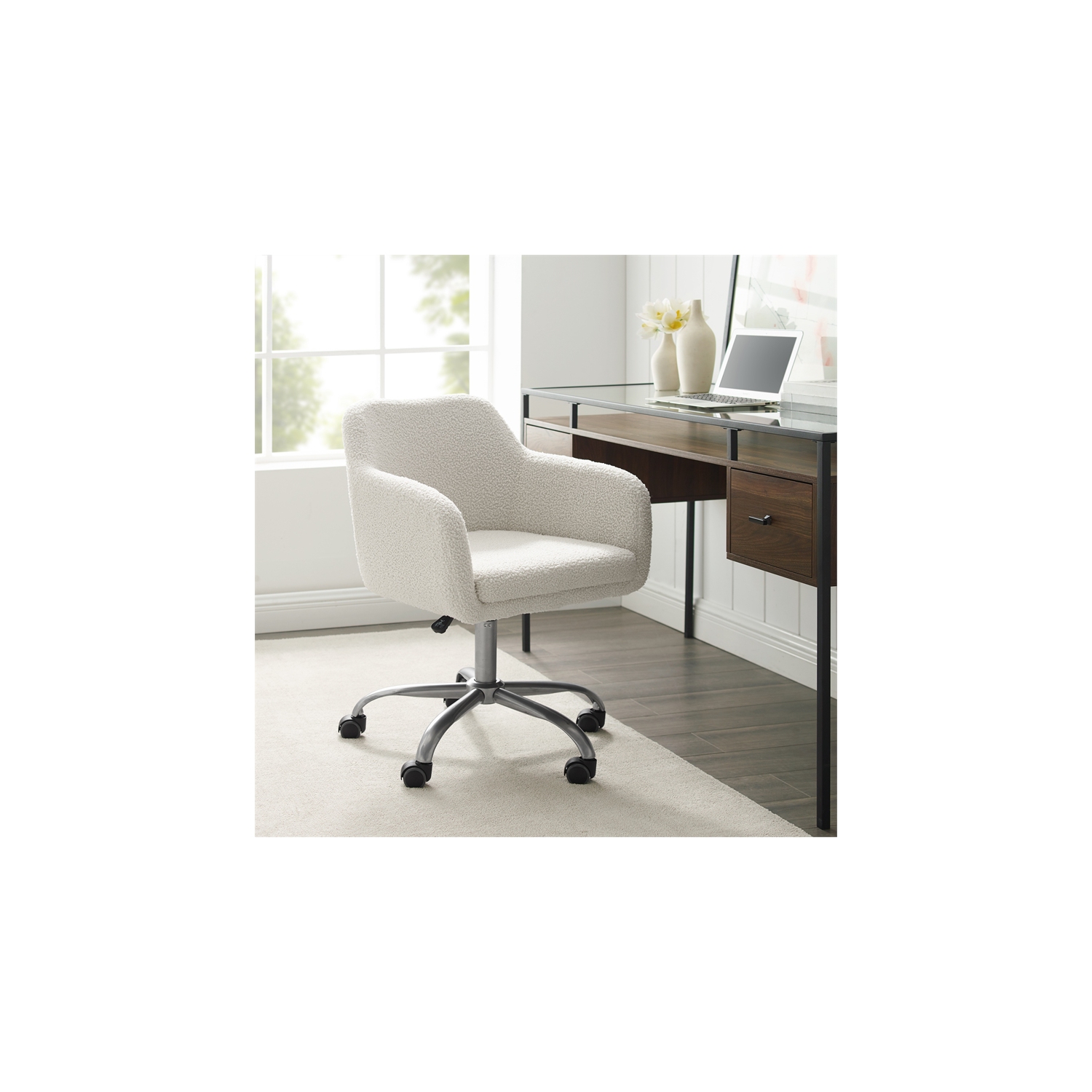Riverbay Furniture Sherpa Metal Upholstered Office Chair in Chrome