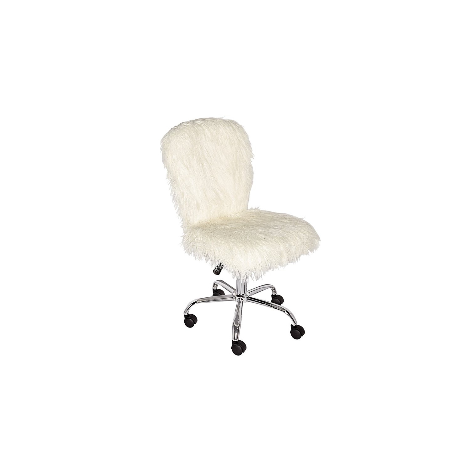 Riverbay Furniture Faux Fur Swivel Office Chair in White and Chrome
