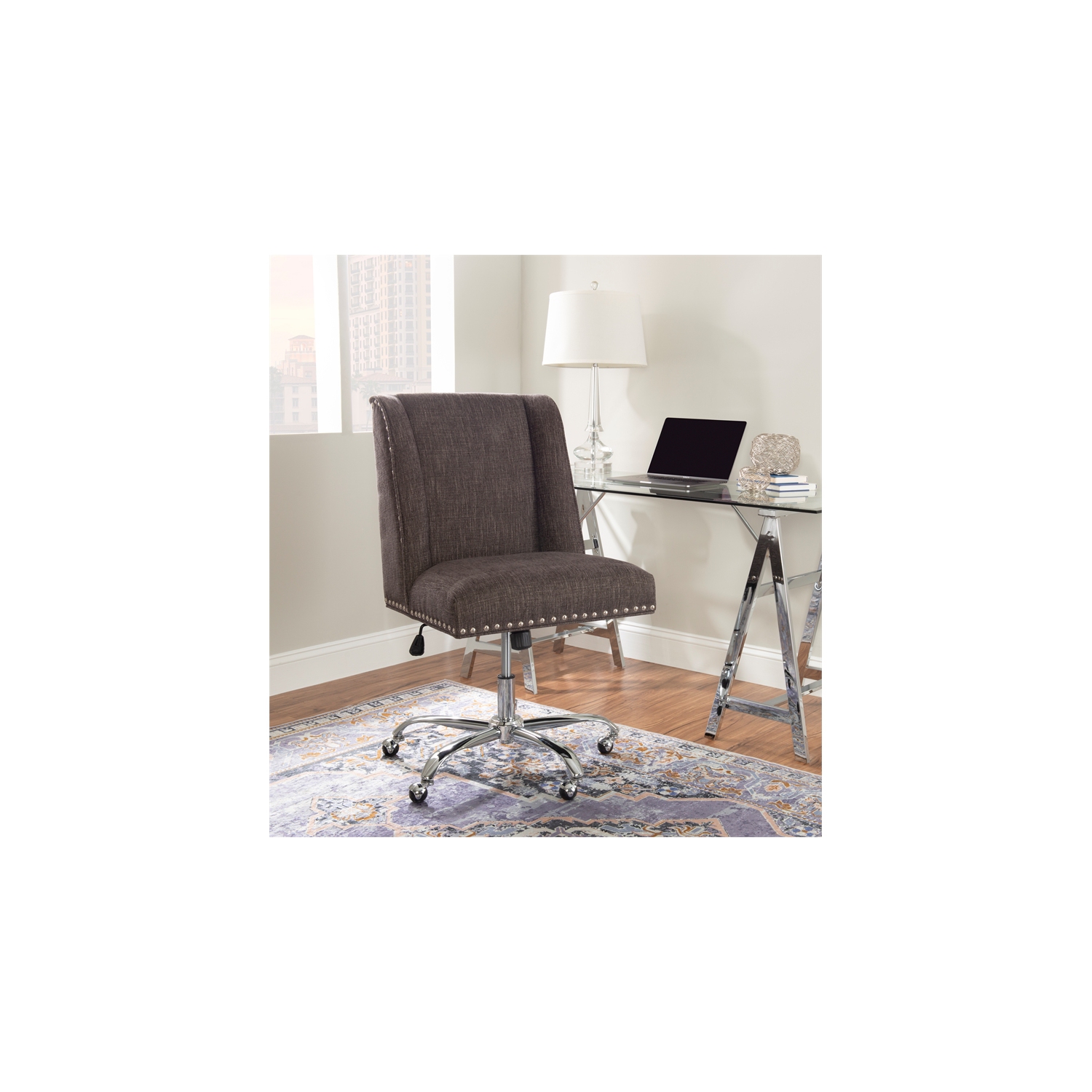 Linon Draper Wood Upholstered Office Chair in Charcoal Gray