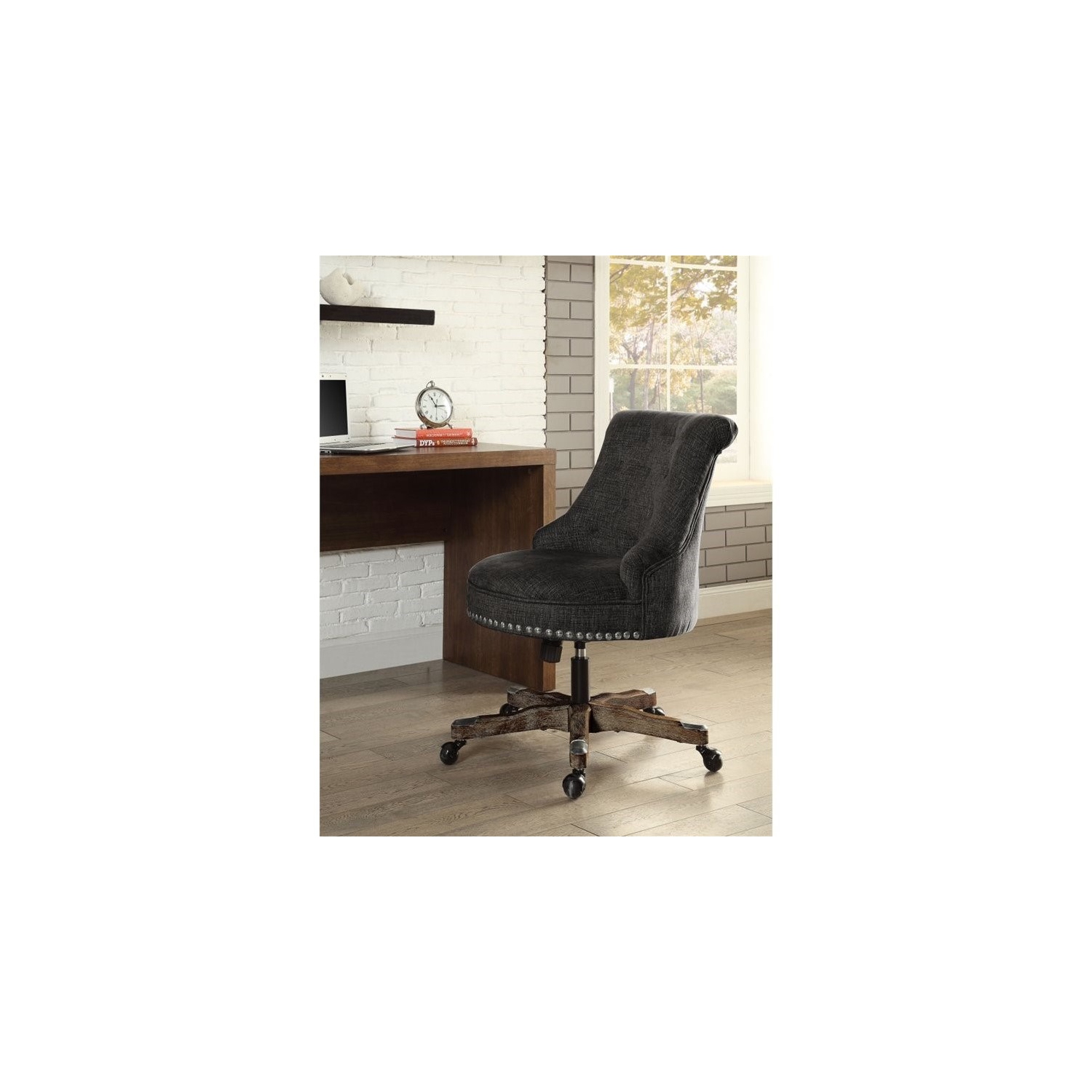 Riverbay Furniture Armless Upholstered Swivel Office Chair in Charcoal Gray