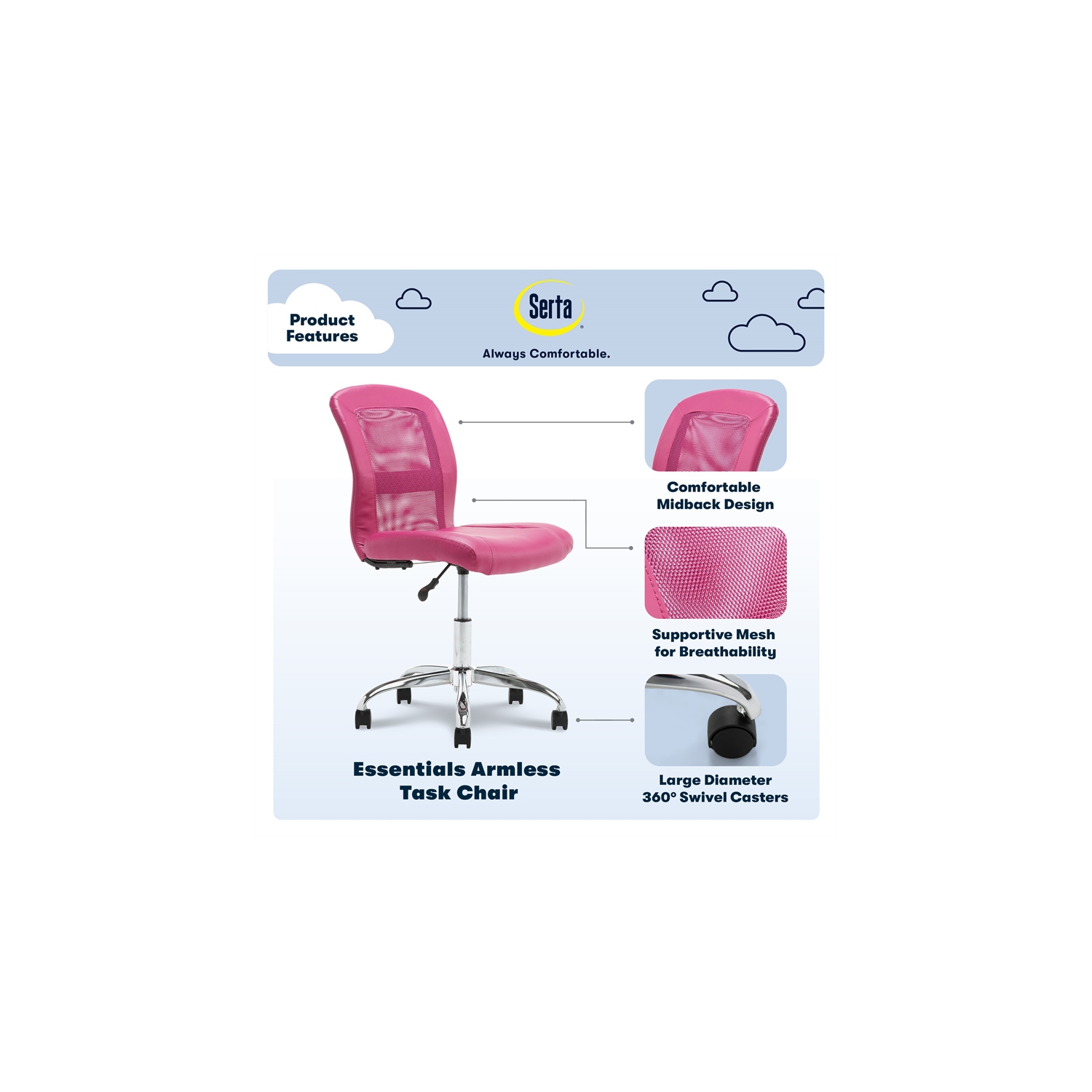 Serta at Home Essentials Faux Leather Office Chair in Pink