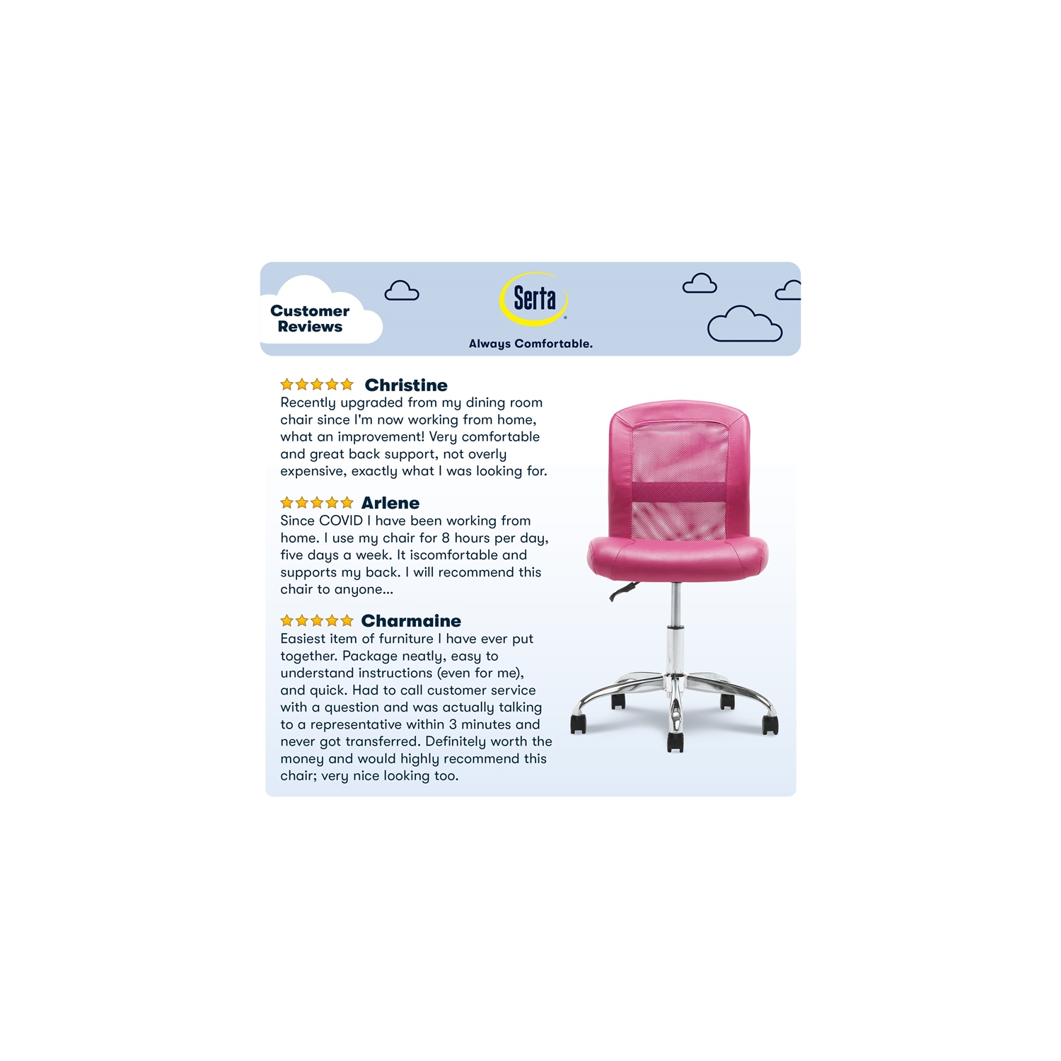 Serta at Home Essentials Faux Leather Office Chair in Pink