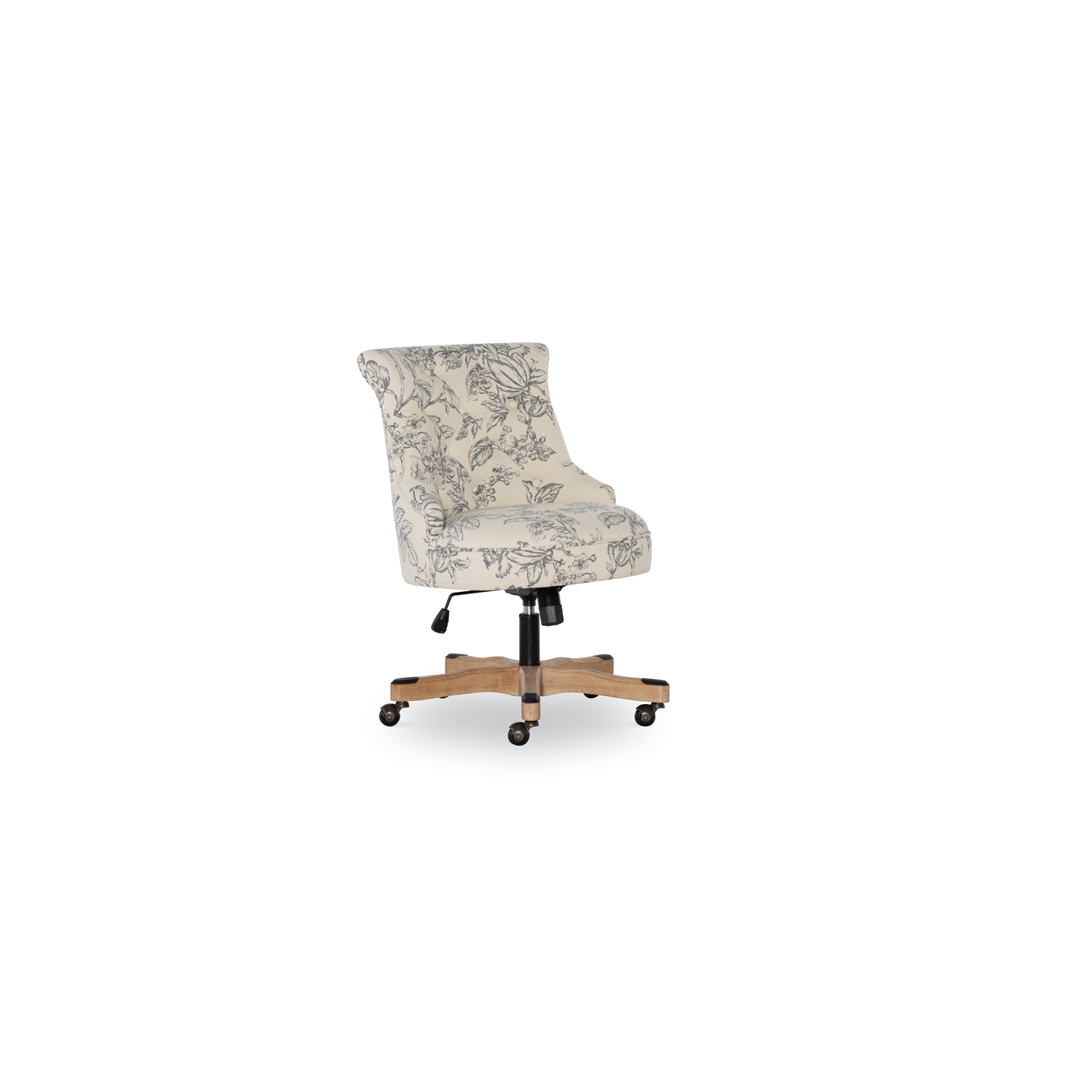 Linon Sinclair Wood Upholstered Office Chair in Floral Gray