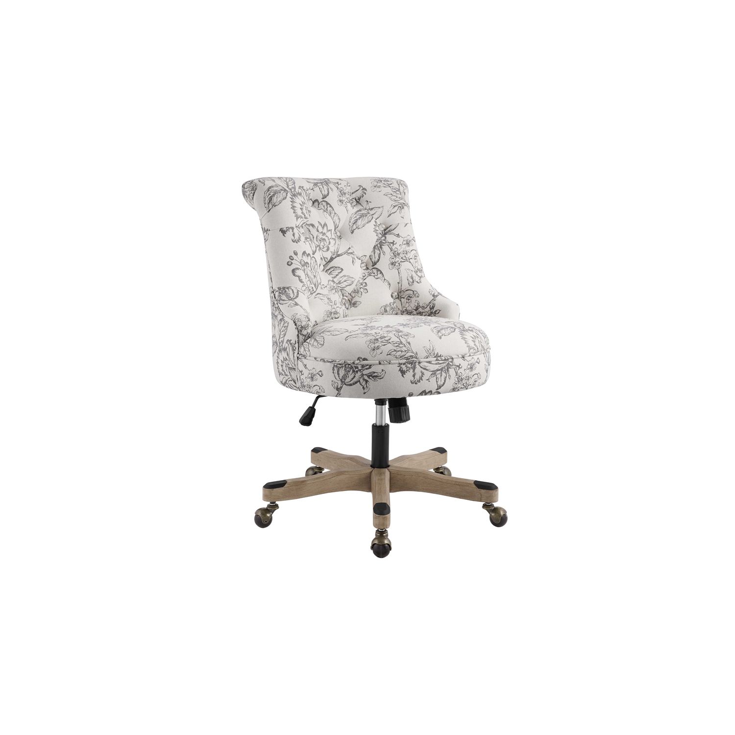 Linon Sinclair Wood Upholstered Office Chair in Floral Gray