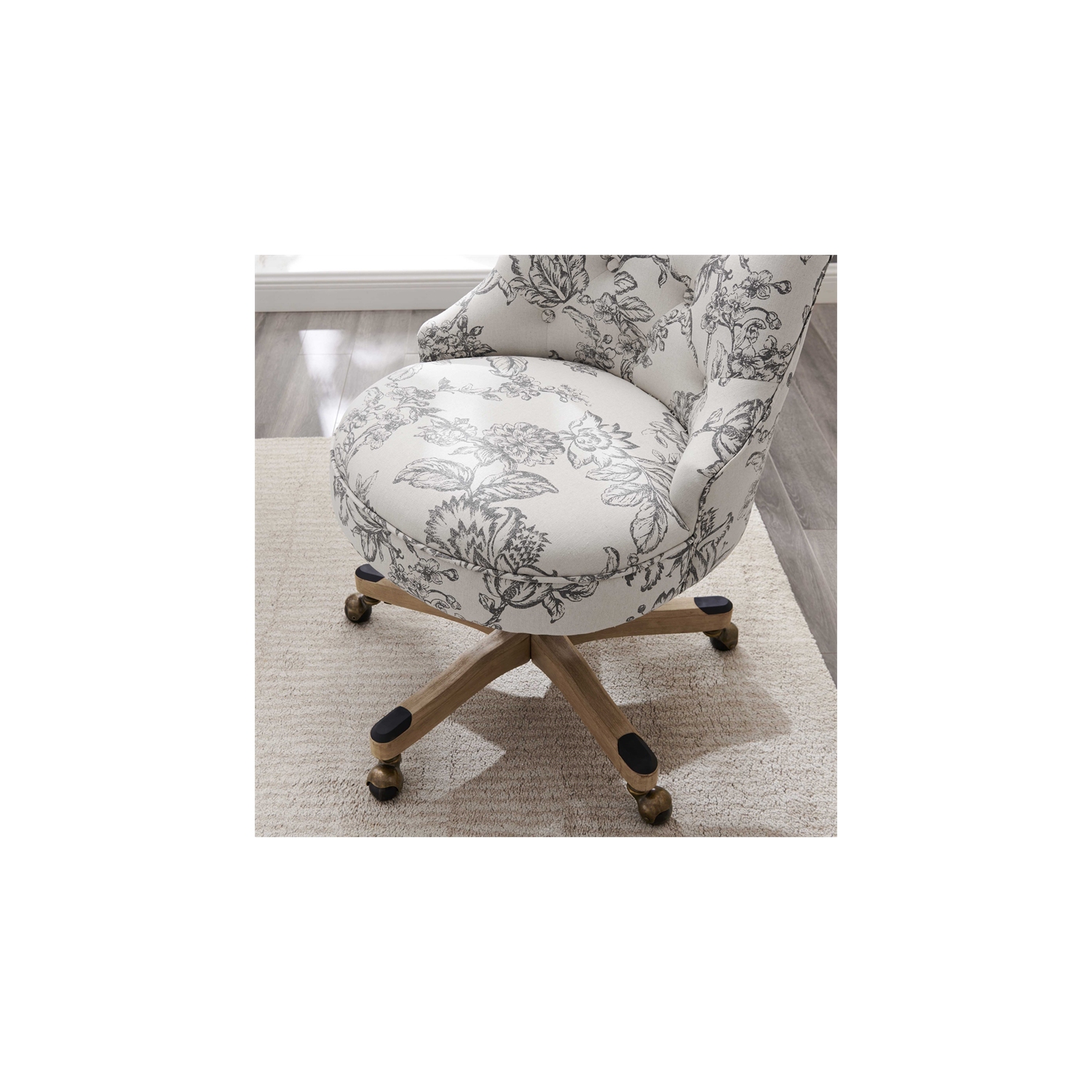 Linon Sinclair Wood Upholstered Office Chair in Floral Gray