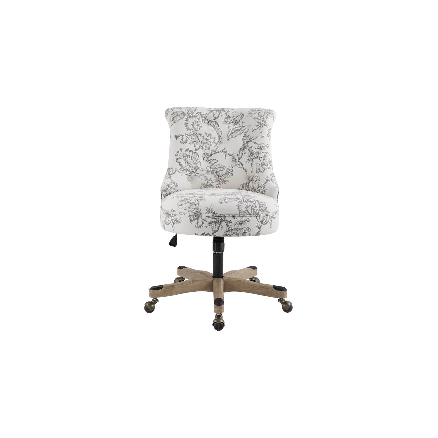 Linon Sinclair Wood Upholstered Office Chair in Floral Gray