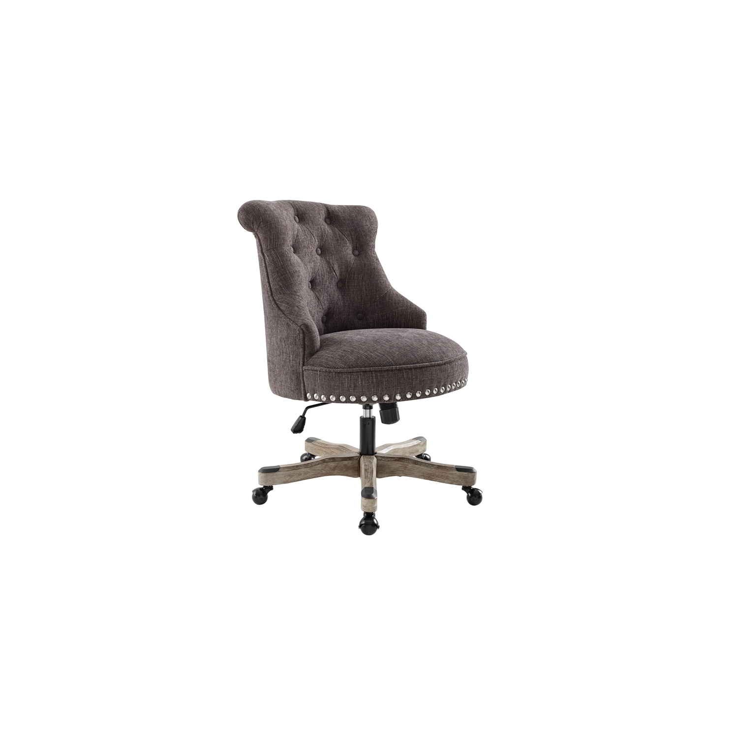 Linon Sinclair Wood Upholstered Swivel Office Chair in Charcoal Gray