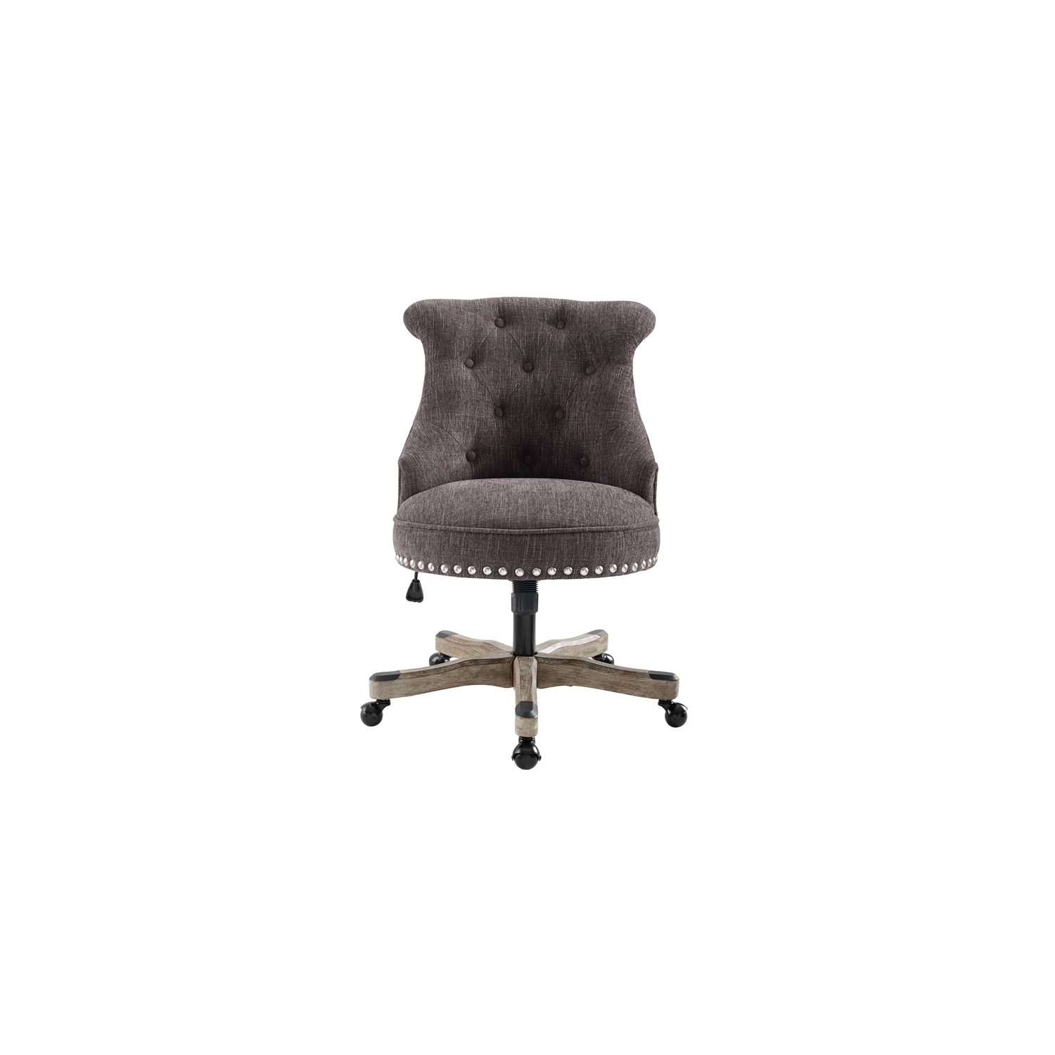 Linon Sinclair Wood Upholstered Swivel Office Chair in Charcoal Gray