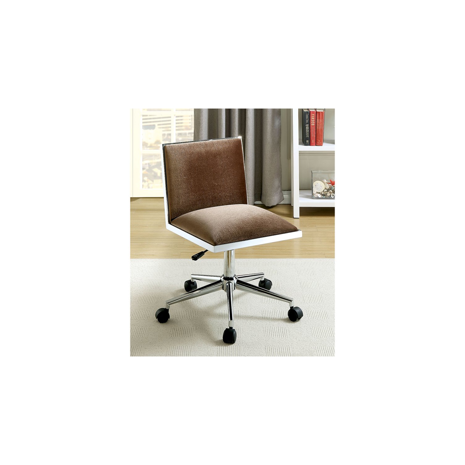 Furniture of America Bella Fabric Ergonomic Armless Office Chair in Brown