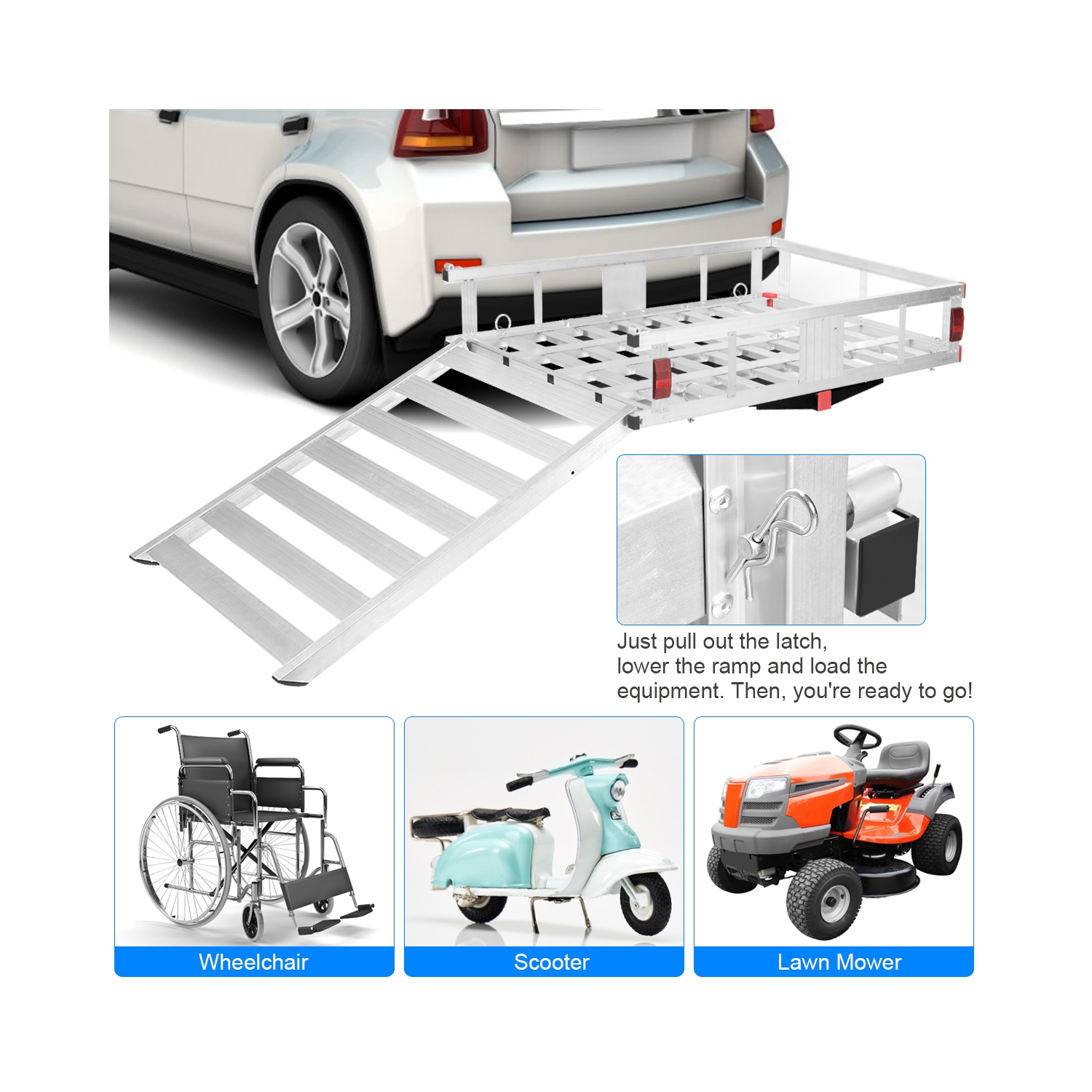 Costway 50''x29.5''Aluminum Cargo Carrier W/ Ramp Hitch-Mounted Mobility Carrier Hauler