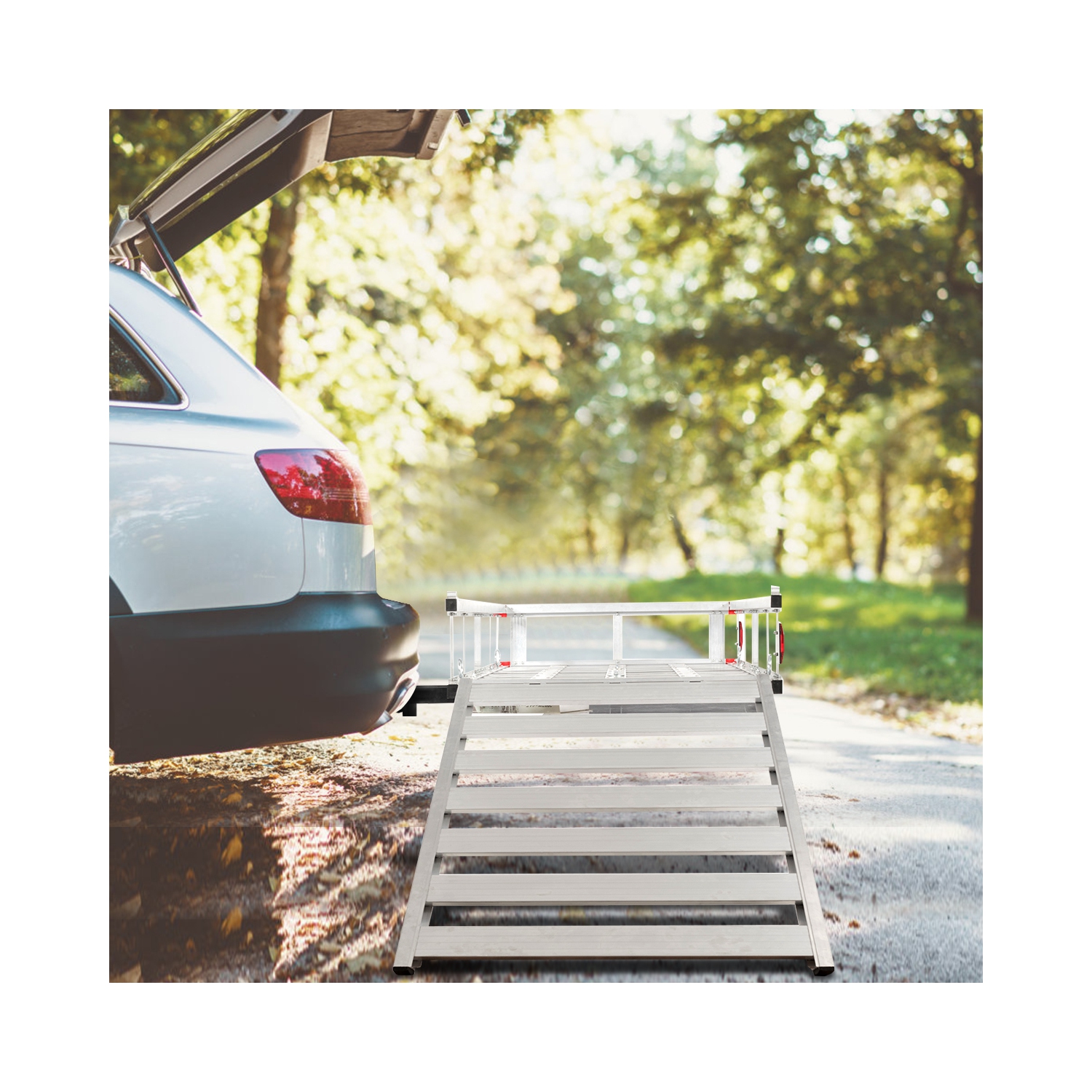 Costway 50''x29.5''Aluminum Cargo Carrier W/ Ramp Hitch-Mounted Mobility Carrier Hauler