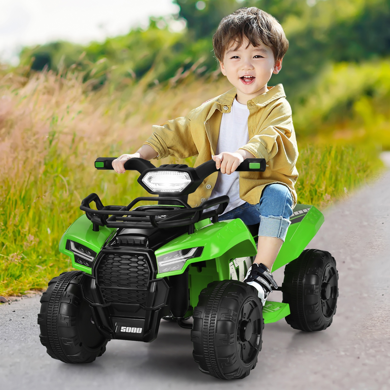 Jouet porteur électrique Quad VTT pour enfants 6&nbsp;V de Costway avec lumière LED et MP3