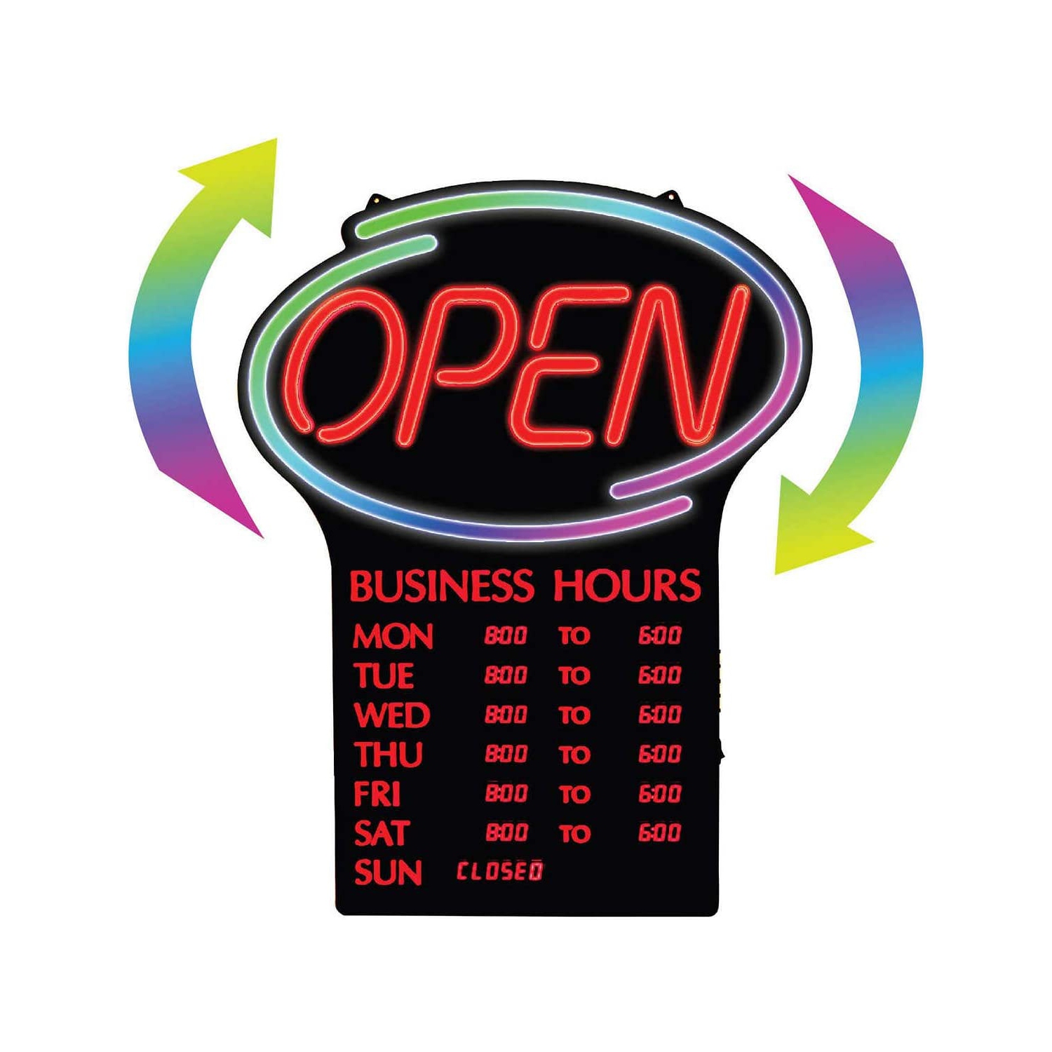 Newon LED OPEN Sign with Programmable Business Hours and Flashing Effects - English Only