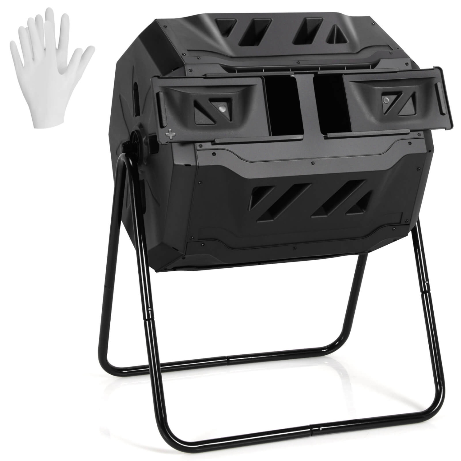 Costway Tumbling Composter 40 Gallon Garden Rotating Compost Bin with Dual Chamber Black/Green