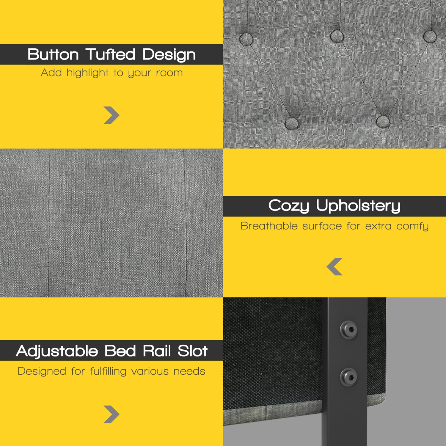 Costway Queen Upholstered Headboard Adjust Button Tufted Faux Linen