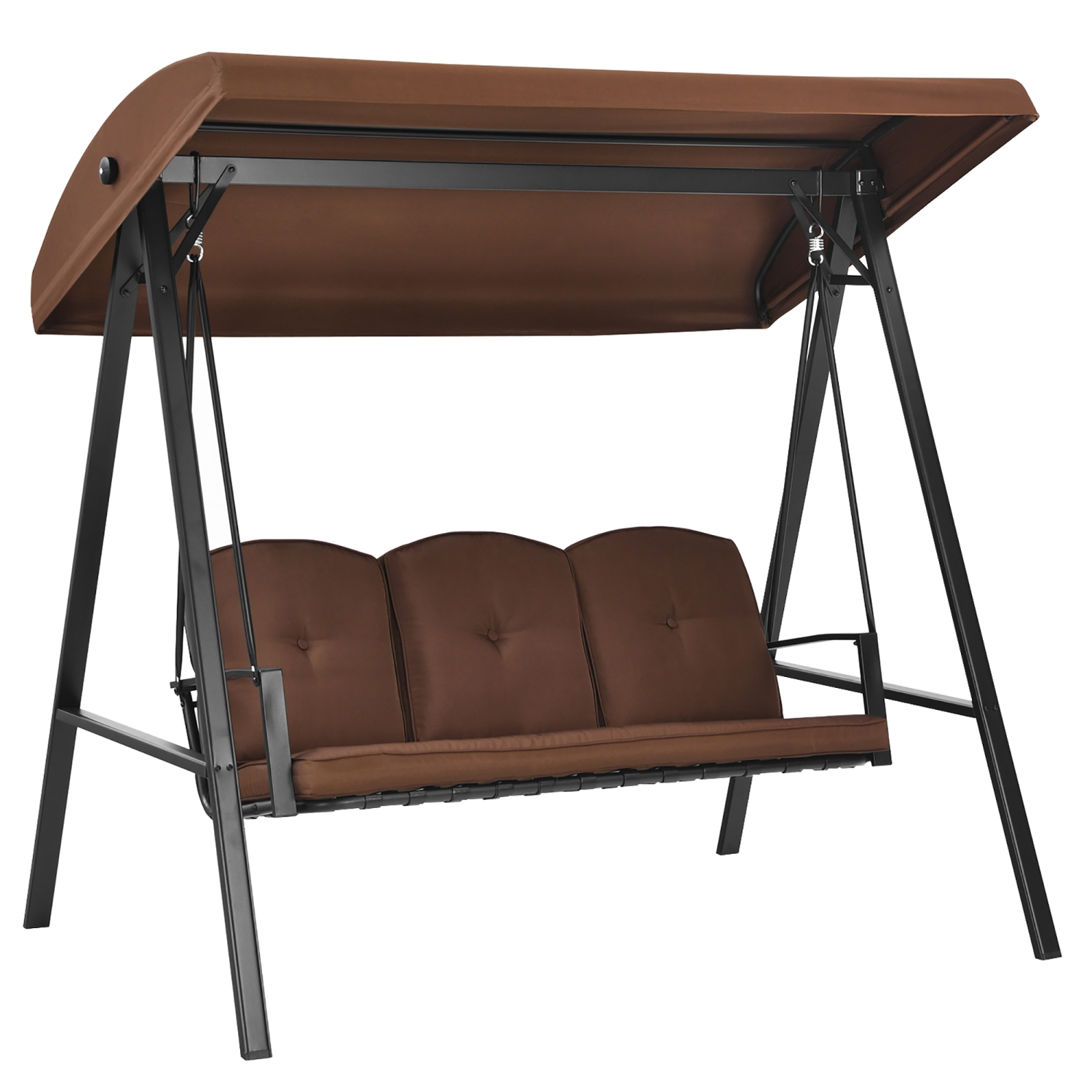 Costway Outdoor 3-Seat Porch Swing with Adjust Canopy and Cushions Brown