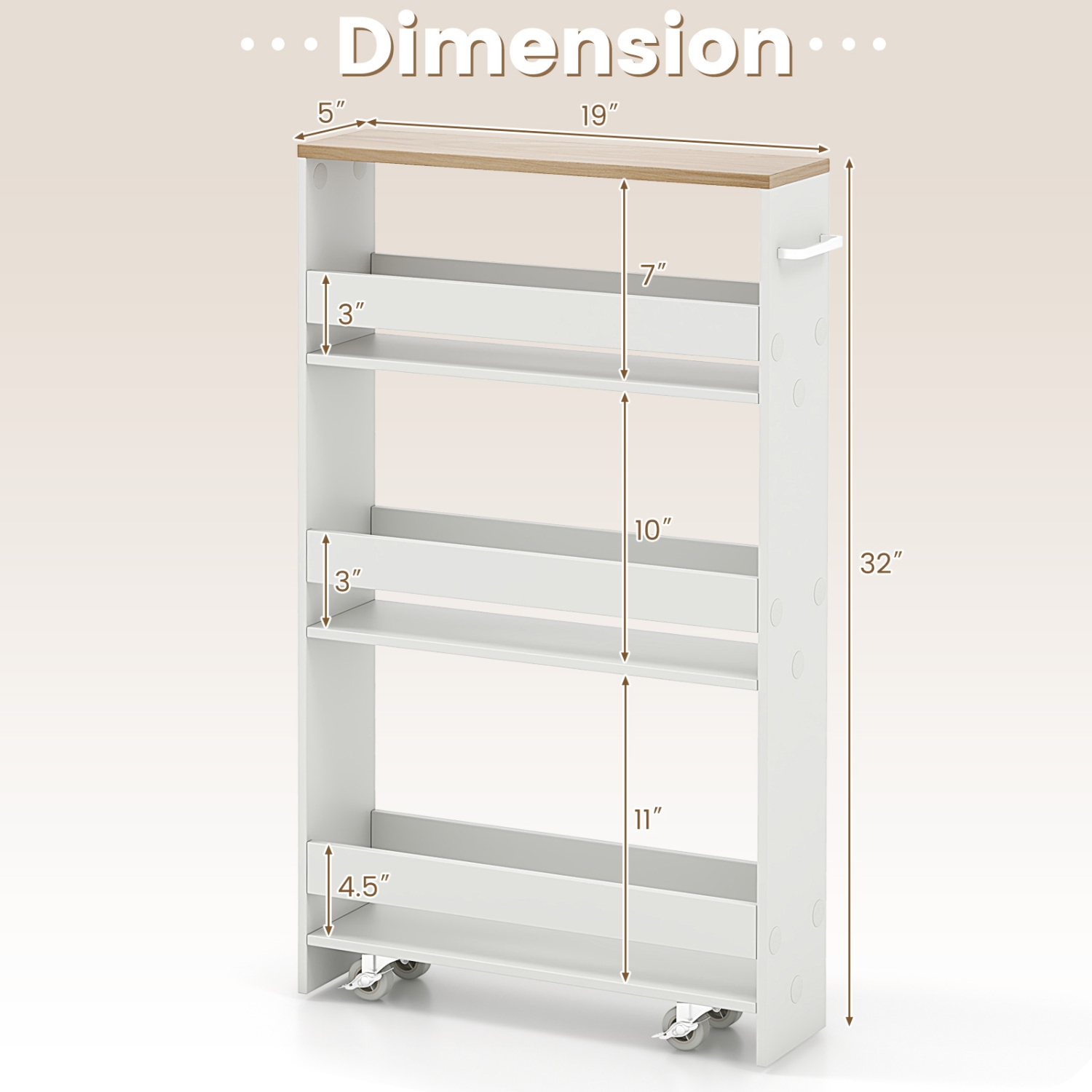 Meuble de rangement mince à roulettes pour cuisine de Costway avec poignée