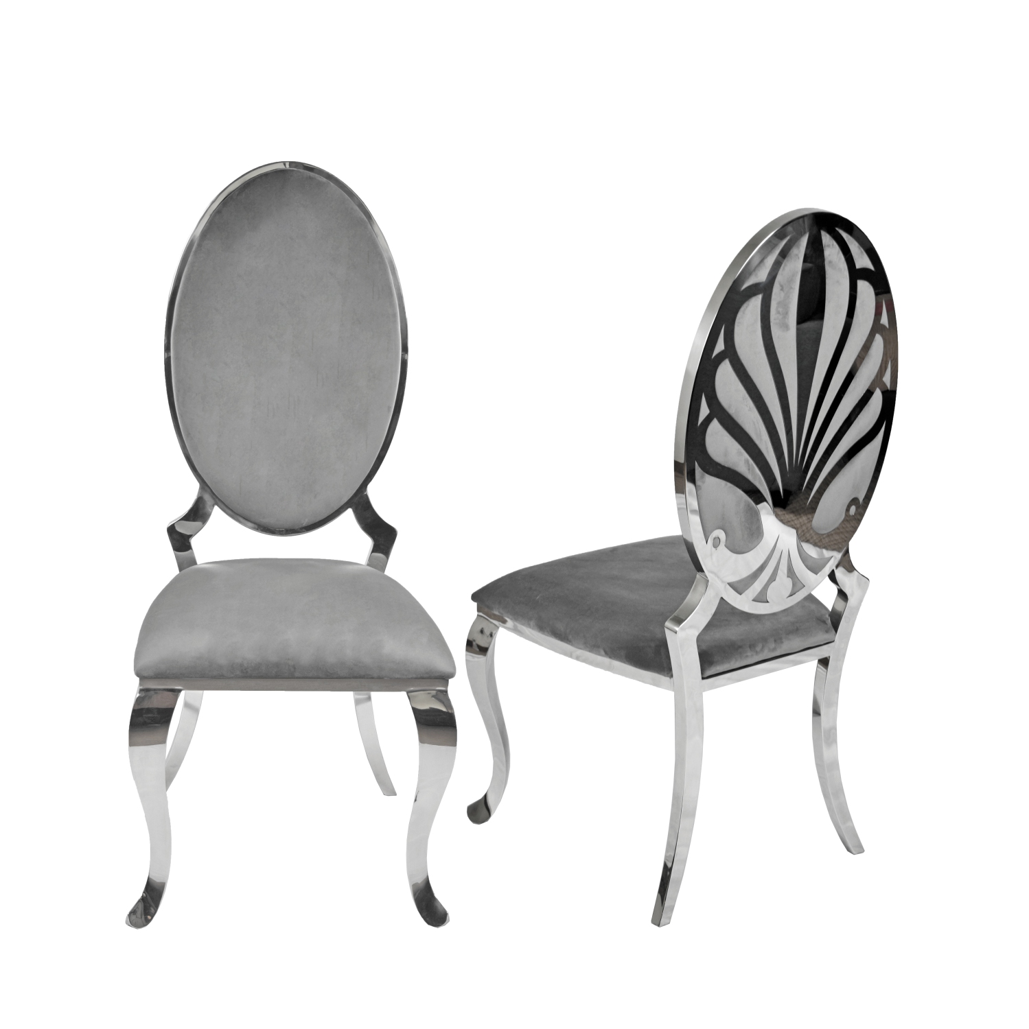 Grey Velvet Ice Dining Chair with Chrome Frame and Legs