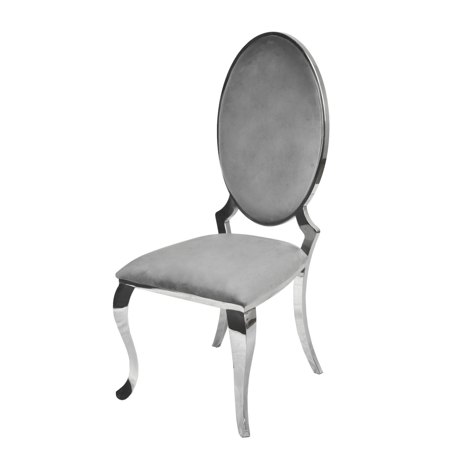 Grey Velvet Ice Dining Chair with Chrome Frame and Legs