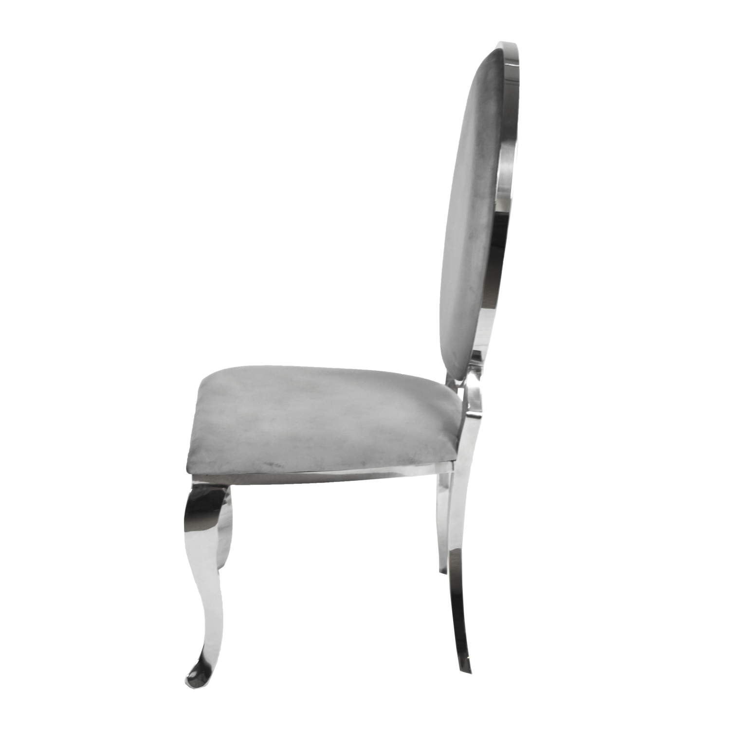 Grey Velvet Ice Dining Chair with Chrome Frame and Legs