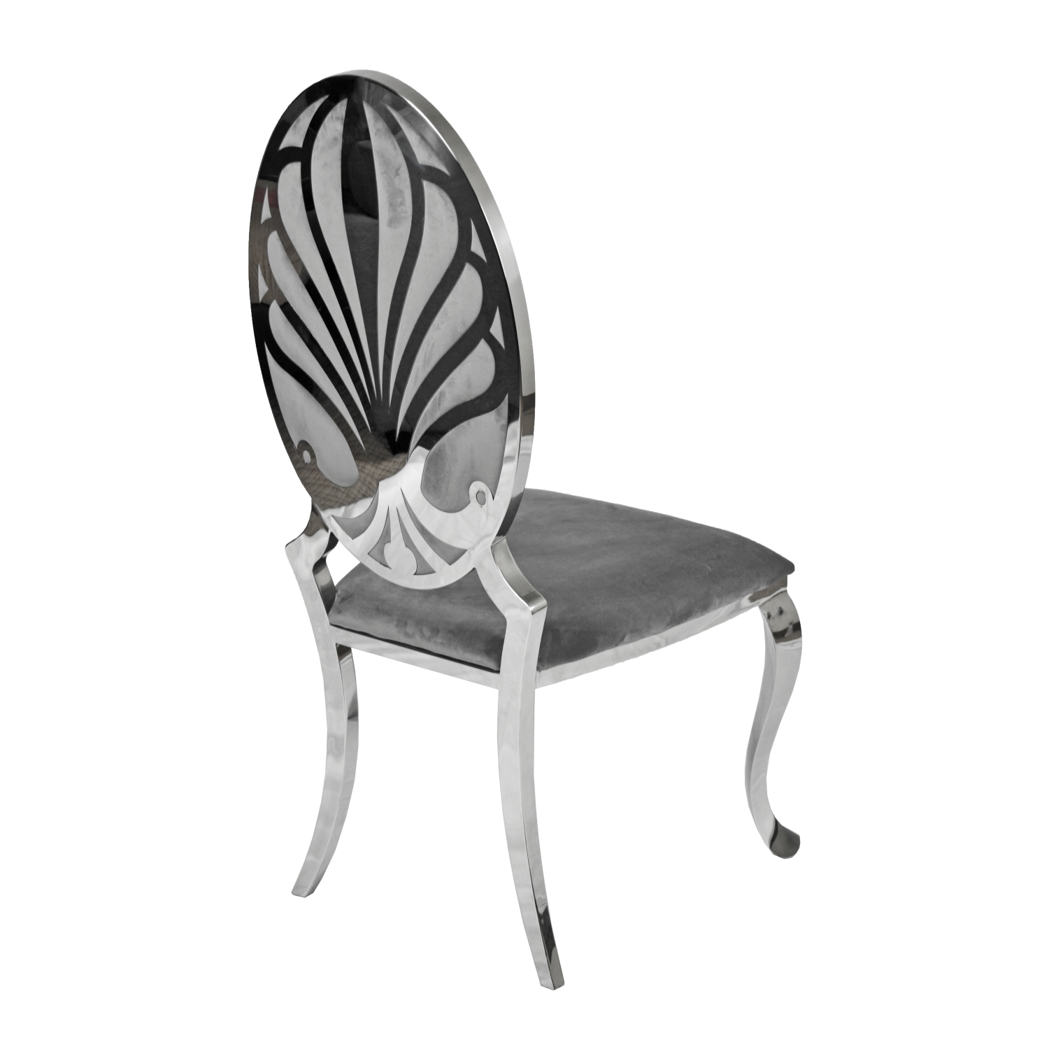 Grey Velvet Ice Dining Chair with Chrome Frame and Legs