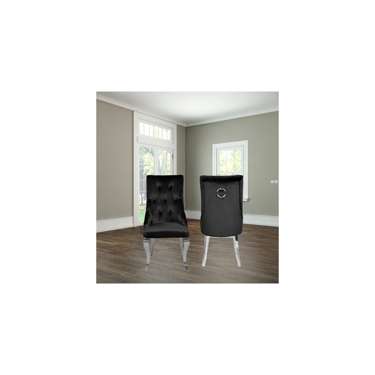 Black Velvet Monica Dining Chair with Chrome Legs