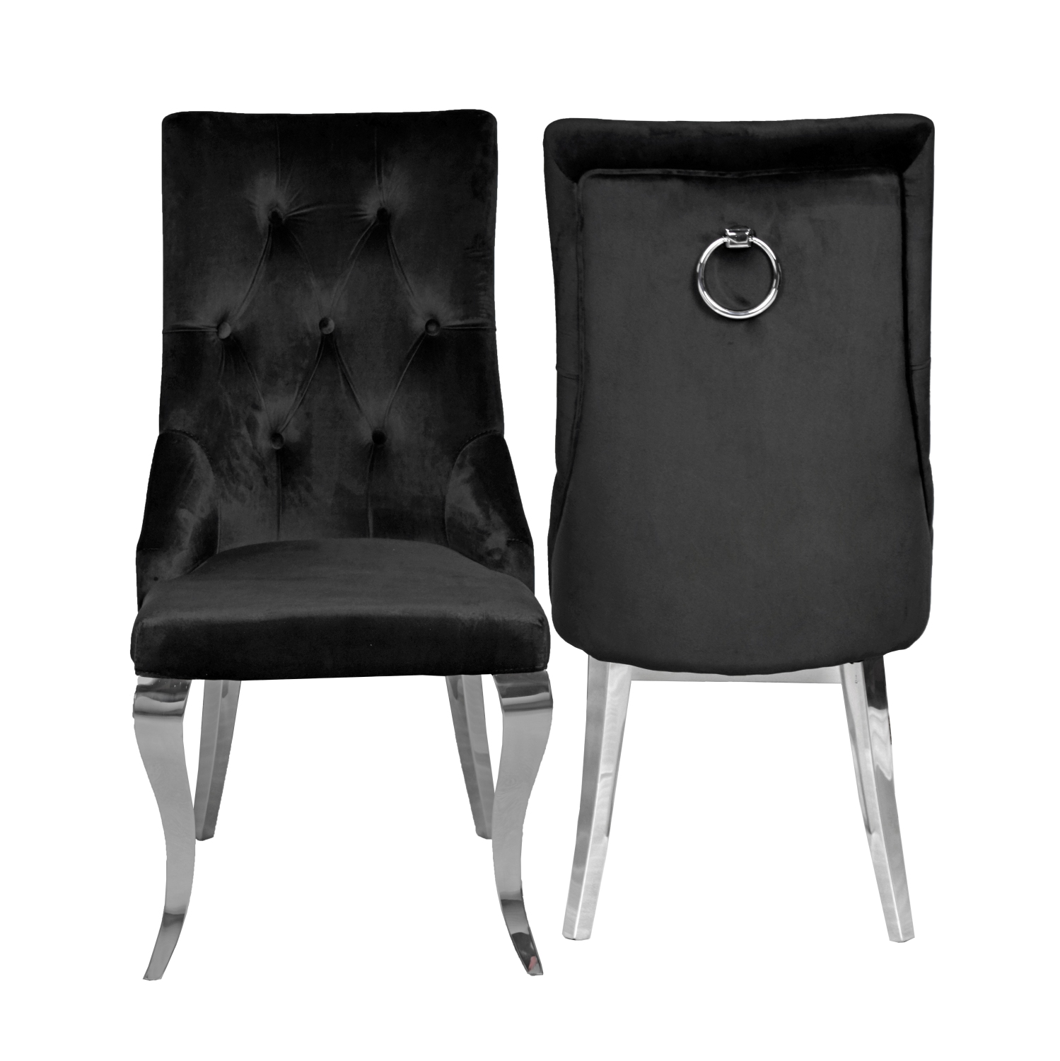Black Velvet Monica Dining Chair with Chrome Legs