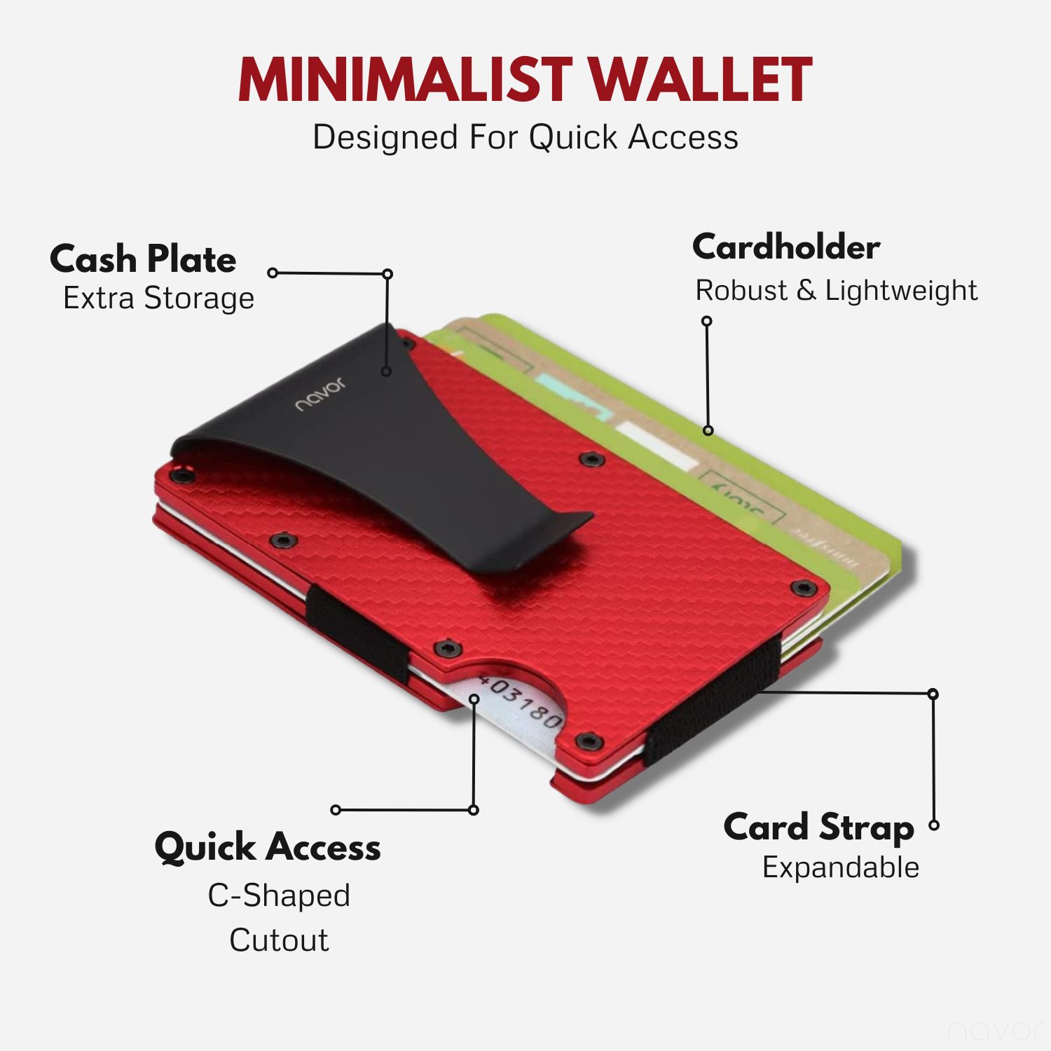 Portefeuille RFID avec pince à billets unisexe en aluminium de style minimaliste pour hommes et femmes de navor