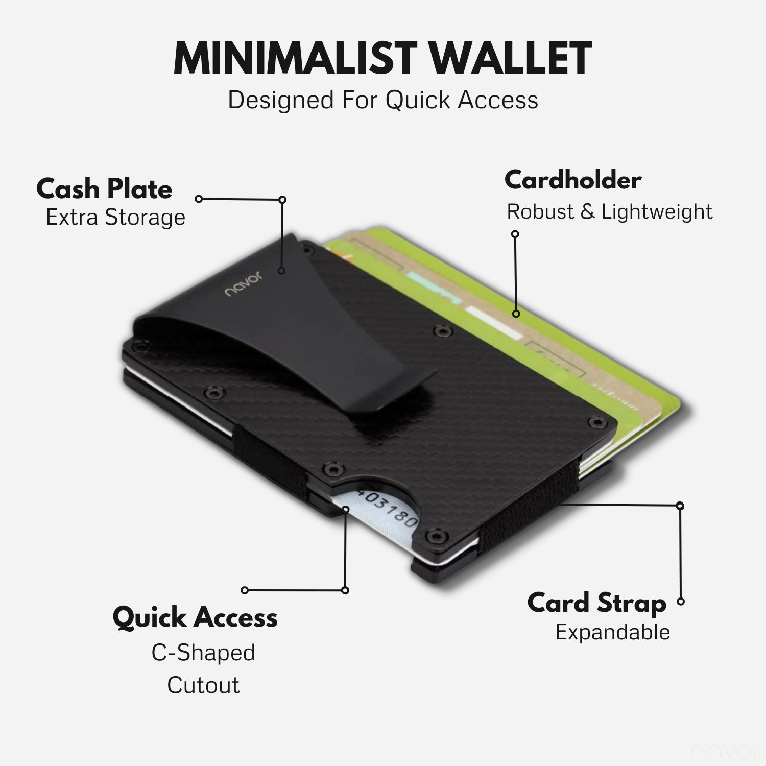 Portefeuille RFID avec pince à billets unisexe en aluminium de style minimaliste pour hommes et femmes de navor