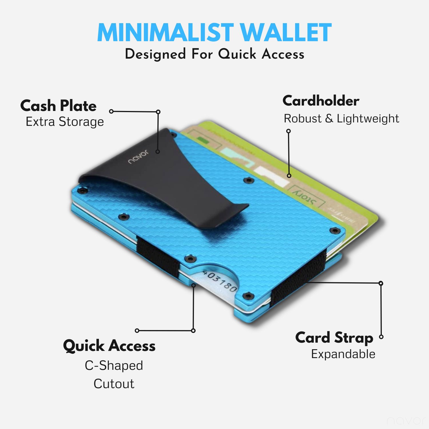 Portefeuille RFID avec pince à billets unisexe en aluminium de style minimaliste pour hommes et femmes de navor