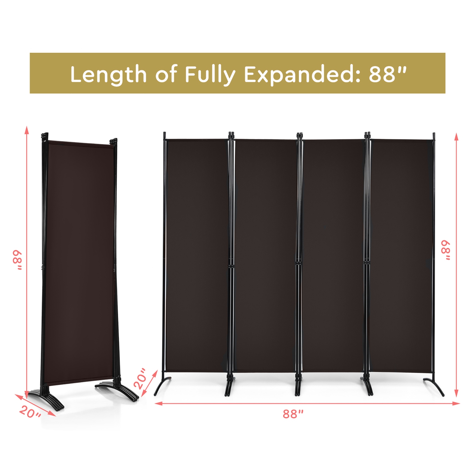 Costway 4-Panel 5.6ft Room Divider Folding Fabric Privacy Screen w/Steel Frame