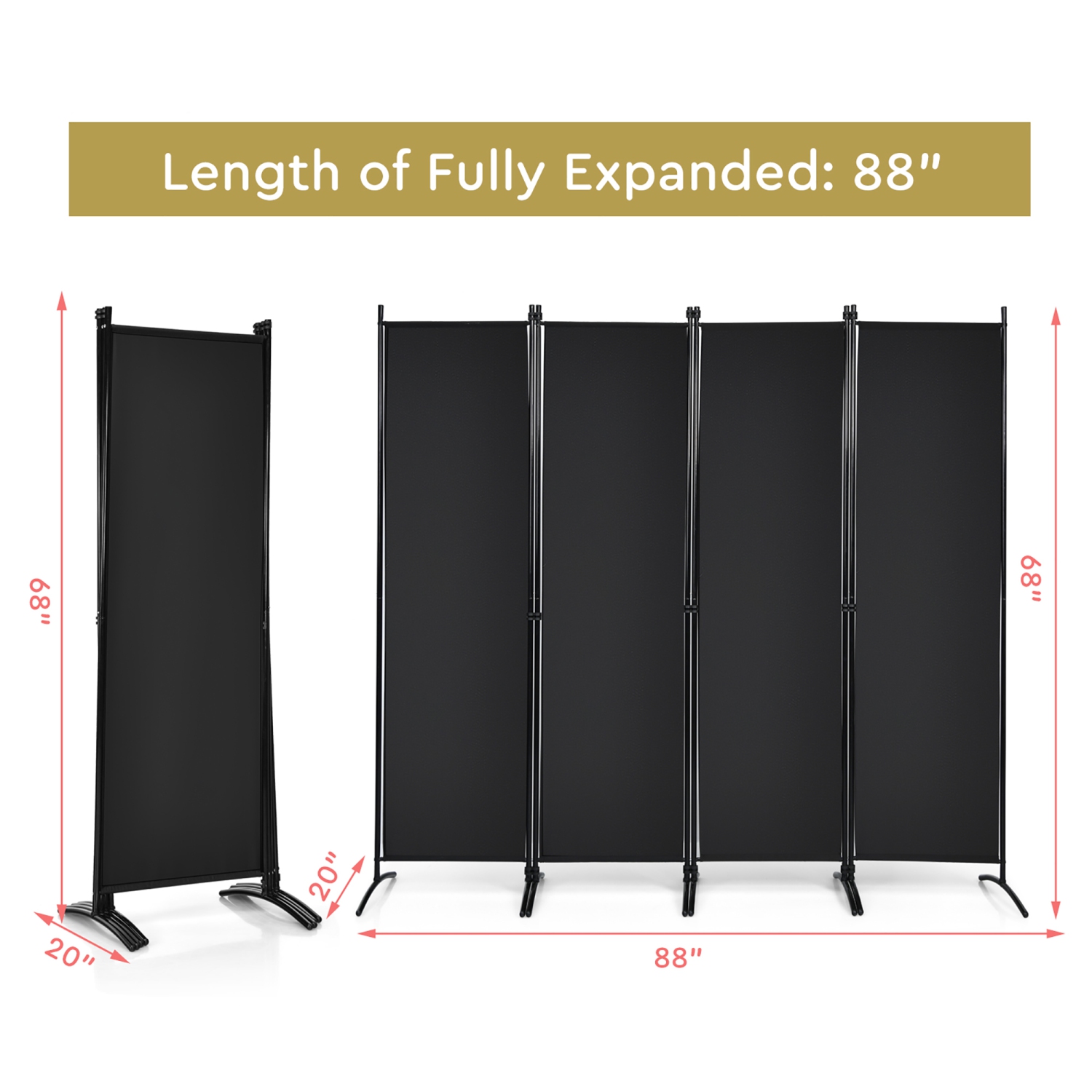 Costway 4-Panel 5.6ft Room Divider Folding Fabric Privacy Screen w/Steel Frame