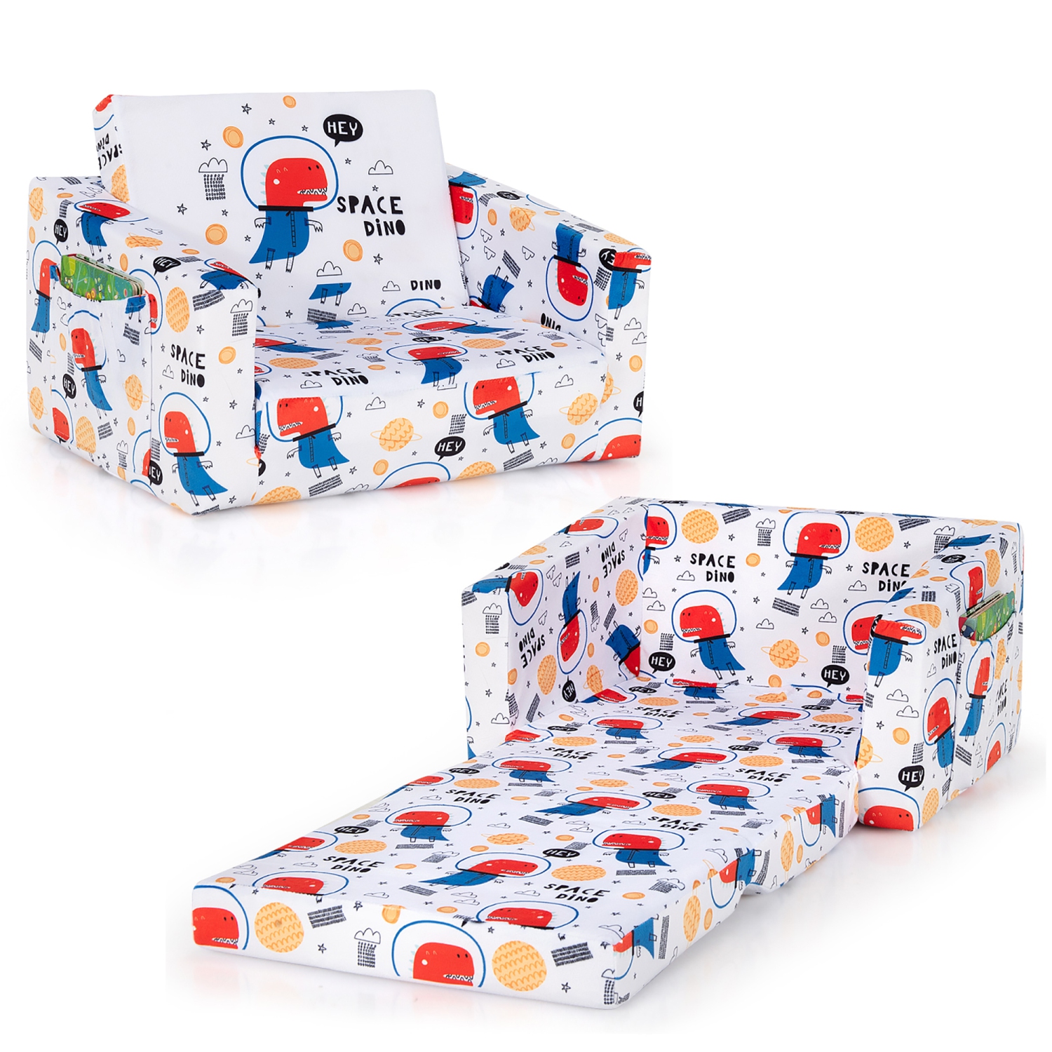 Costway 2-in-1 Convertible Kids Sofa to Lounger Flip-Out Chair w/Storage Pocket