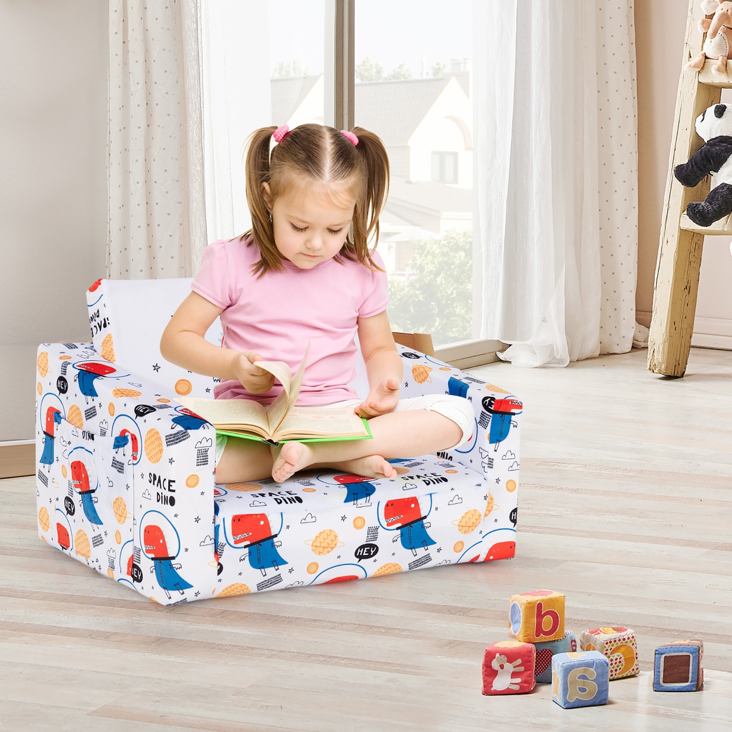 Costway 2-in-1 Convertible Kids Sofa to Lounger Flip-Out Chair w/Storage Pocket