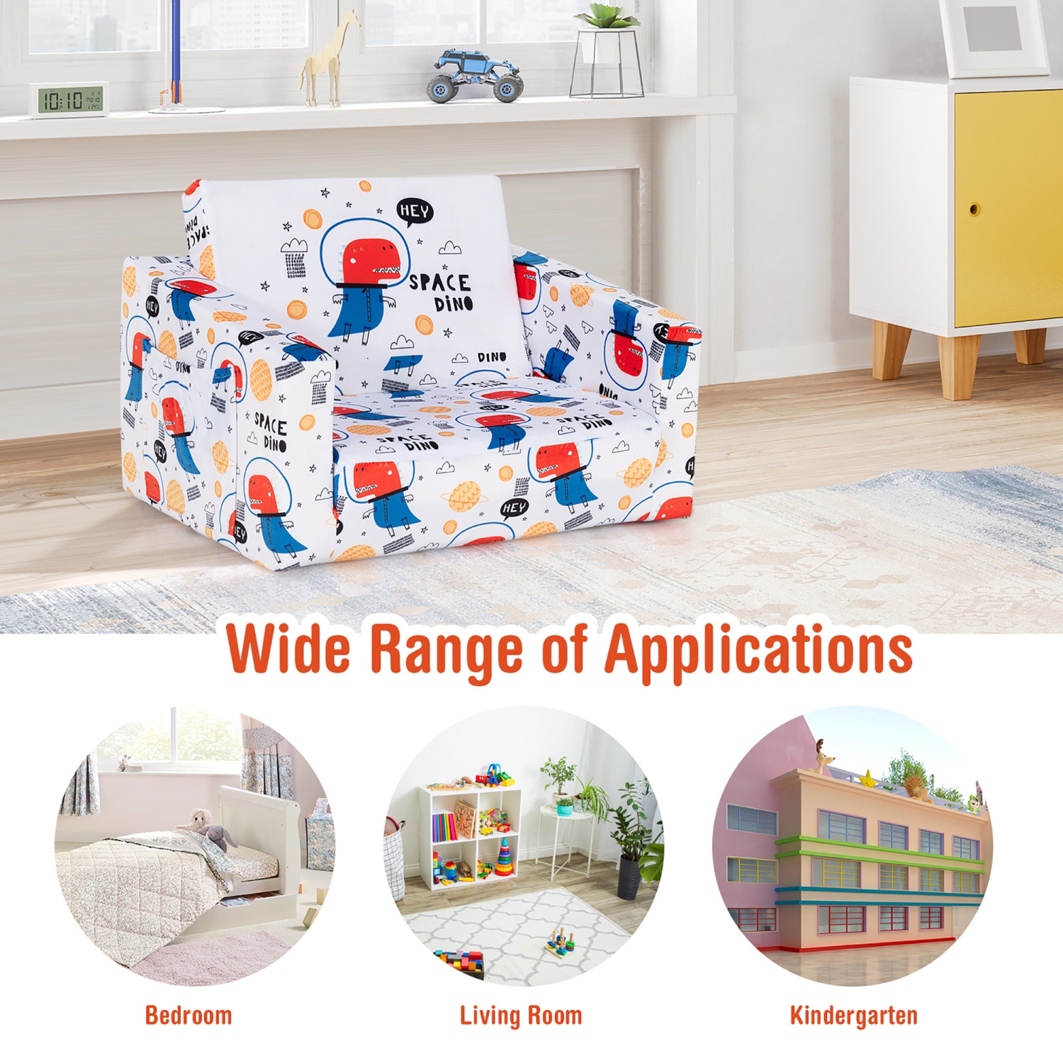 Costway 2-in-1 Convertible Kids Sofa to Lounger Flip-Out Chair w/Storage Pocket