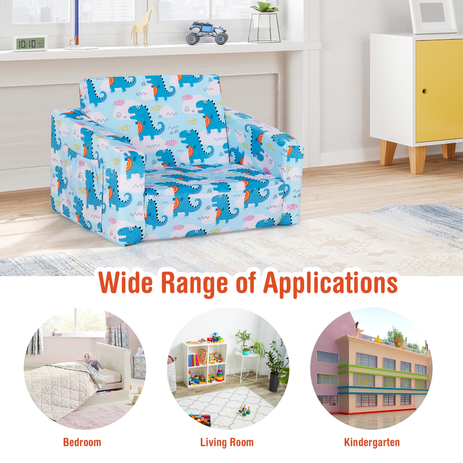 Costway 2-in-1 Convertible Kids Sofa to Lounger Flip-Out Chair w/Storage Pocket