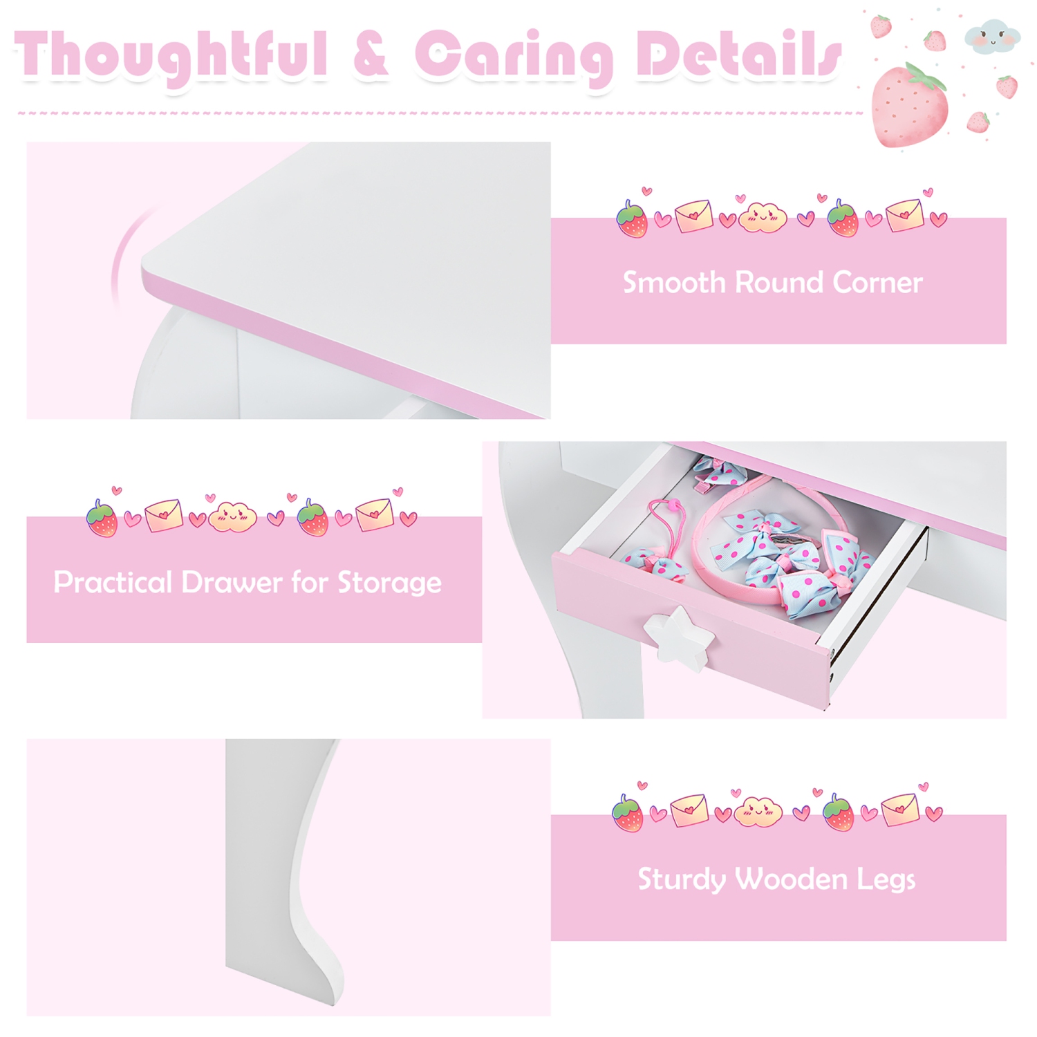 Vanity Makeup Dressing Table Chair Set Wooden W/ Mirror Drawer