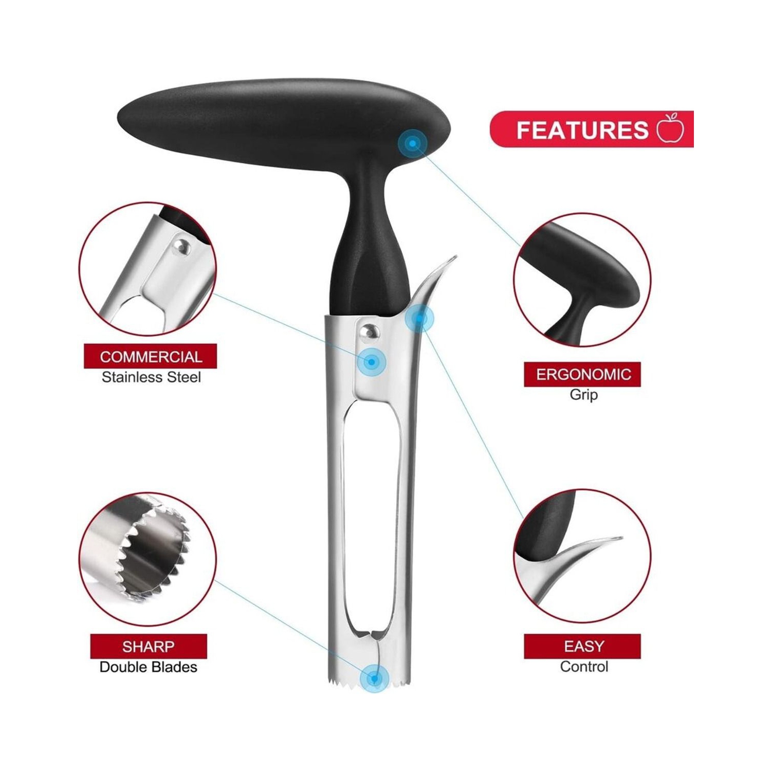 ISTAR Apple Corer Stainless Steel, Soft Handle, Premier Apple Corer Remover for Pears, Bell Peppers, Fuji, Honey crisp, Gala & Cupcake, Best Kitchen