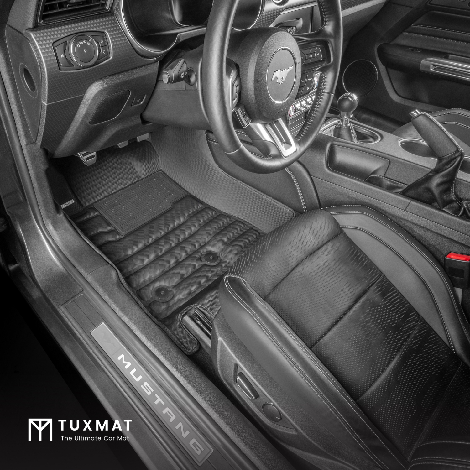 Tuxmat - pour les modèles Ford Mustang 2015-2023 - Tapis d'auto personnalisés - Couverture maximale, toutes saisons, mesure au laser - cet ensemble